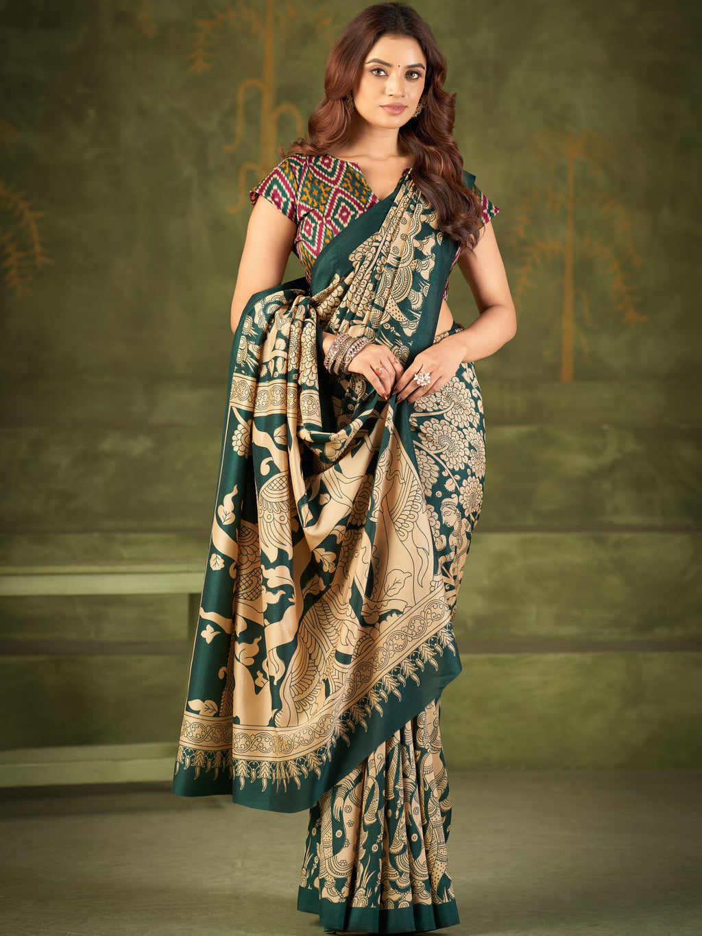 Tussar Silk Kalamkari Printed Saree