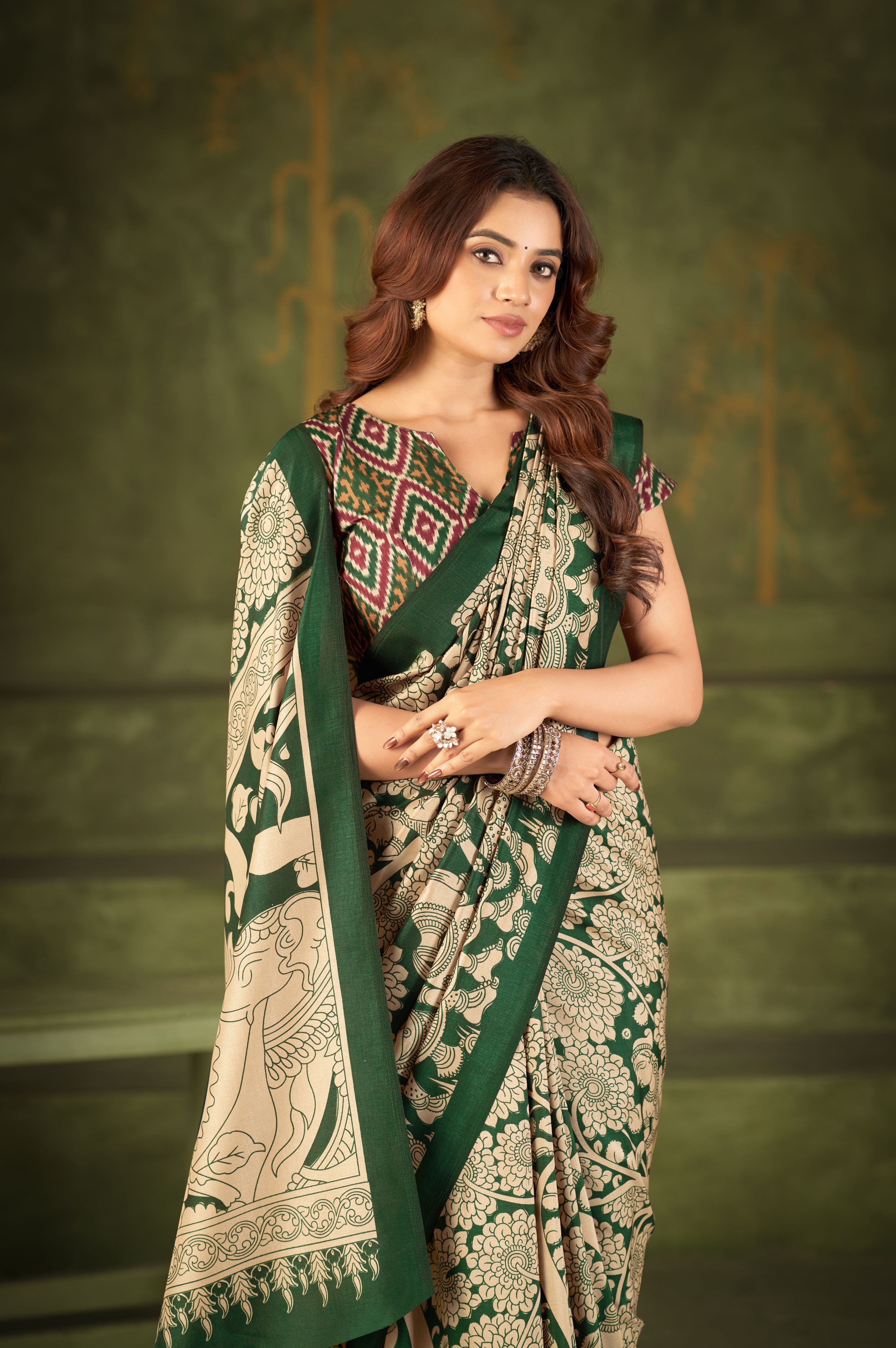Tussar Silk Kalamkari Printed Saree