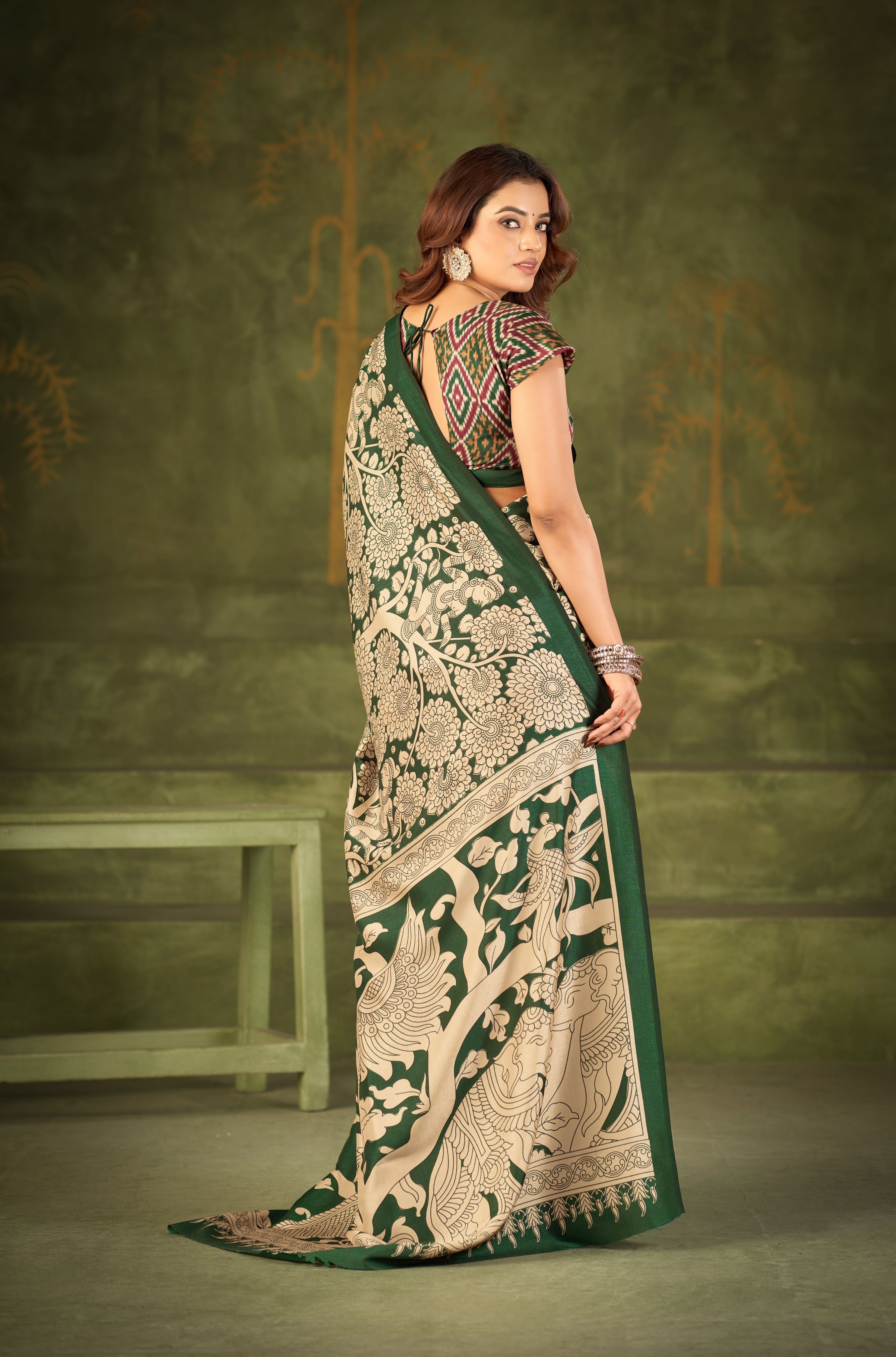 Tussar Silk Kalamkari Printed Saree
