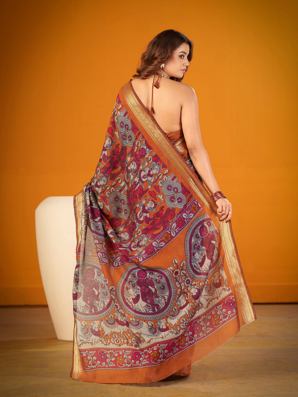 Viscose Chanderi Kalamkari Printed Saree