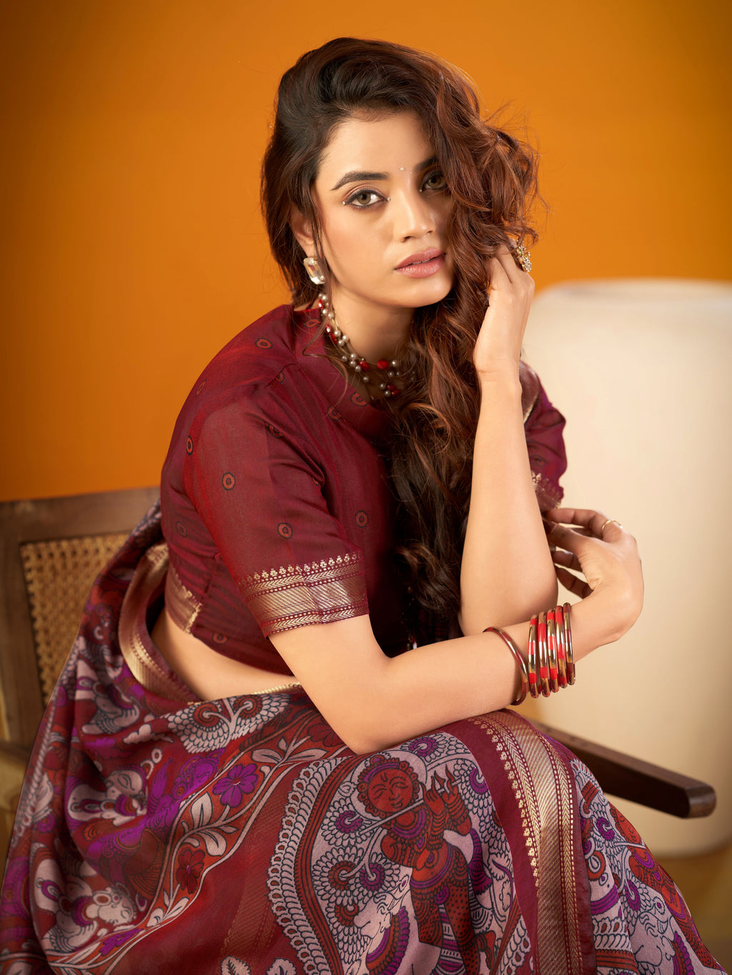 Viscose Chanderi Kalamkari Printed Saree