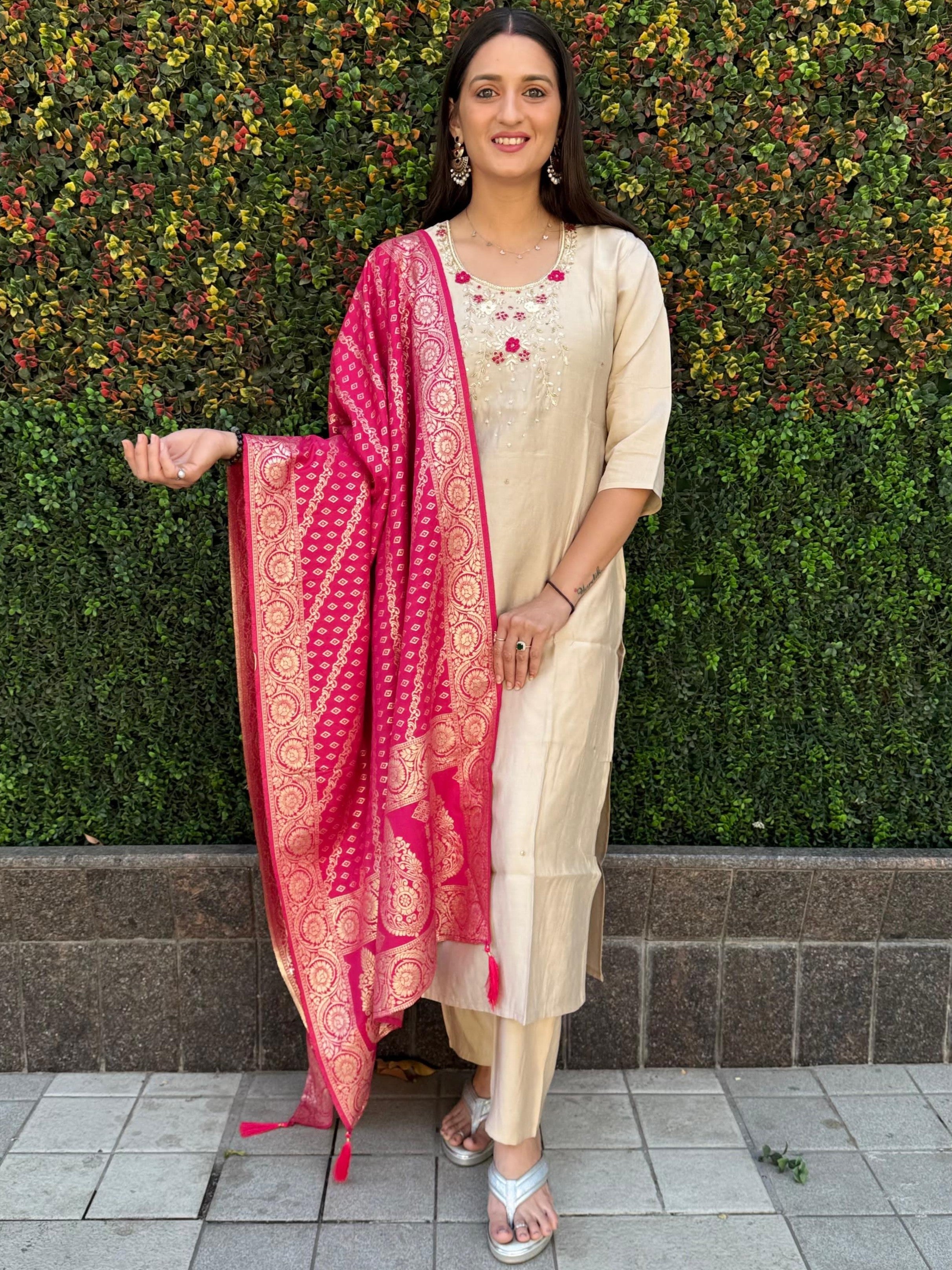 Roman Silk Top Bottom Set For Women