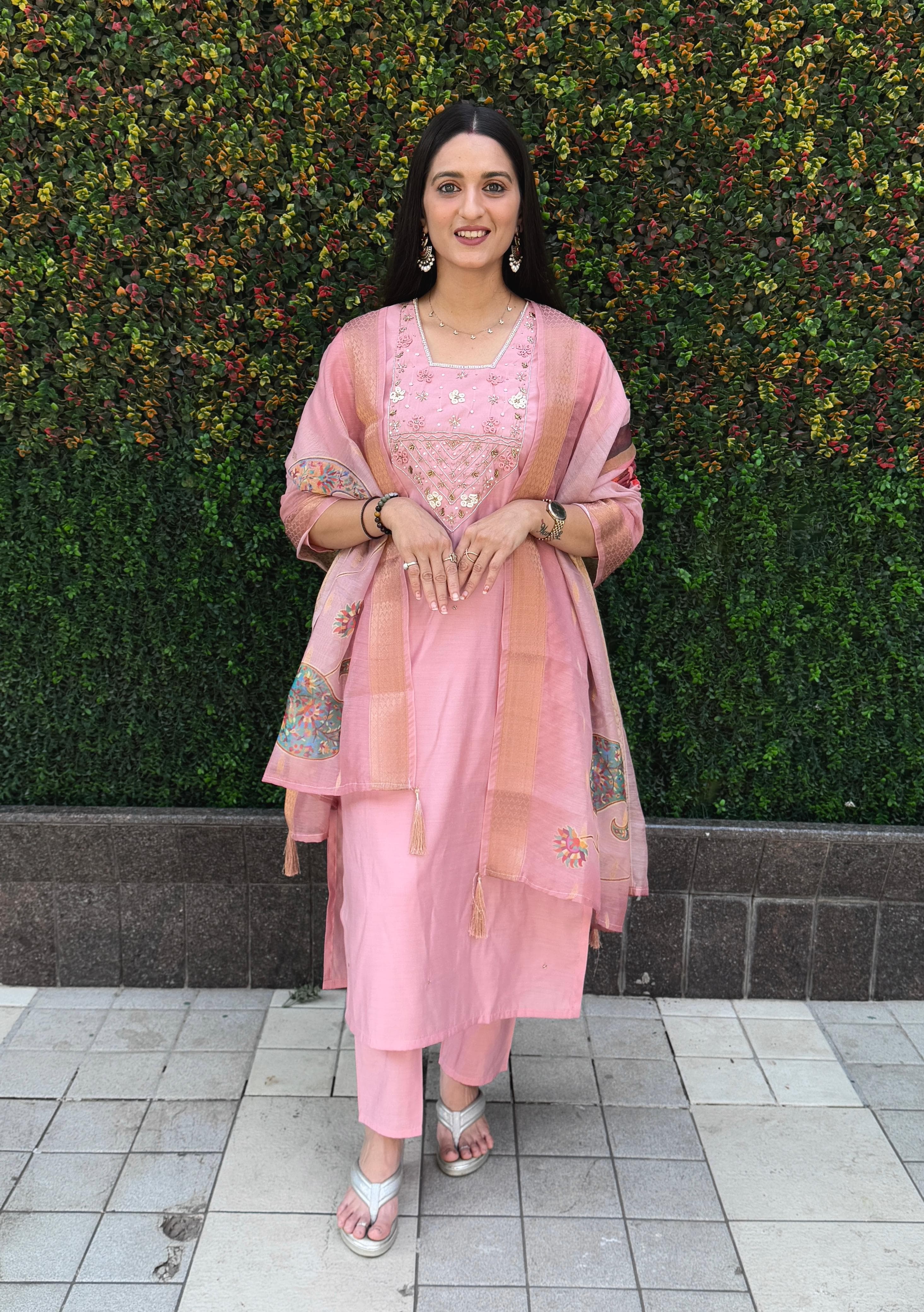 Roman Silk Top Bottom Set For Women