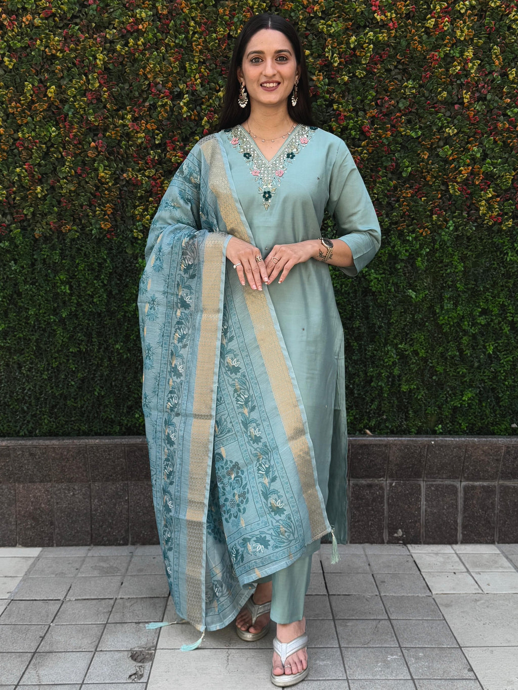 Roman Silk Top Bottom Set For Women