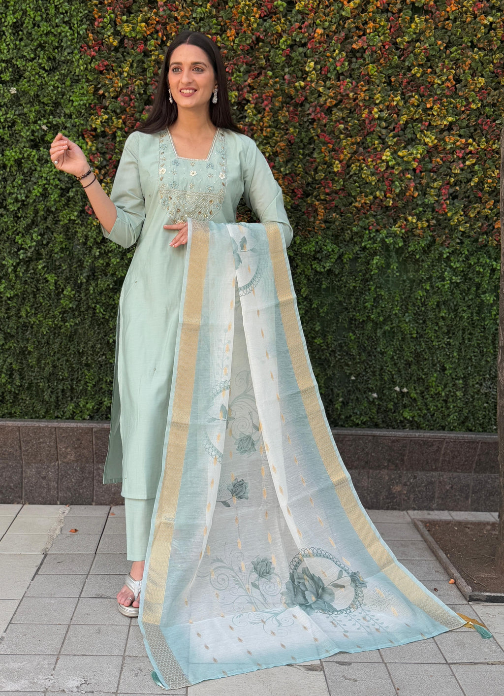 Roman Silk Top Bottom Set For Women