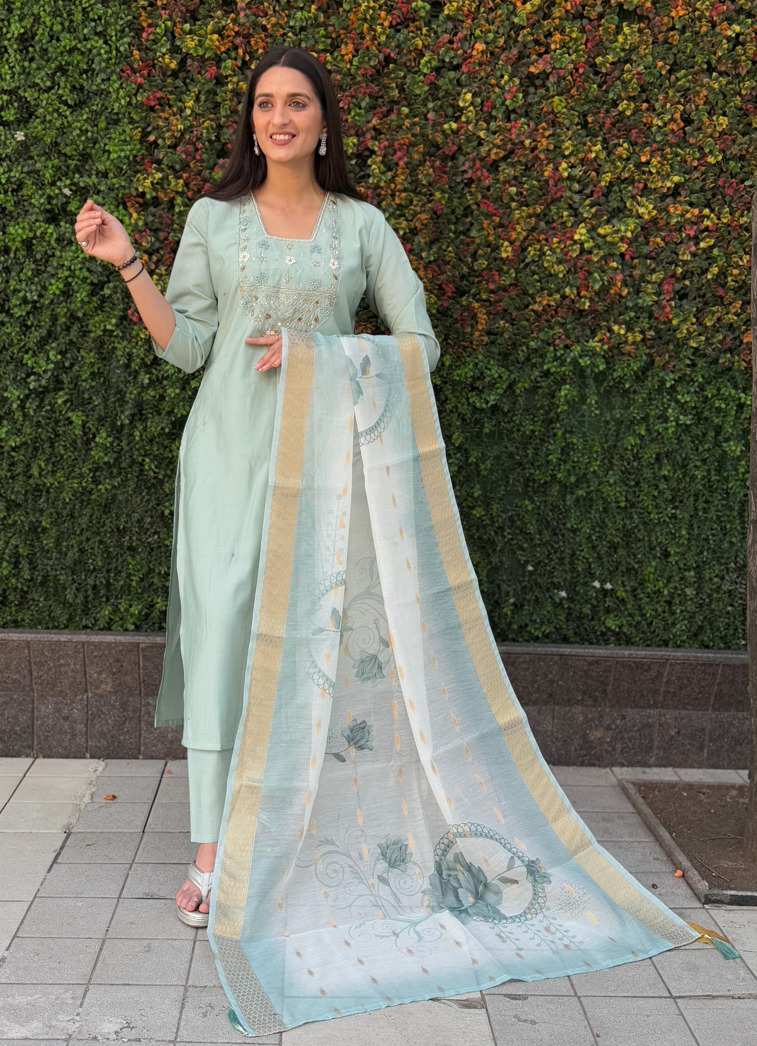 Roman Silk Top Bottom Set For Women