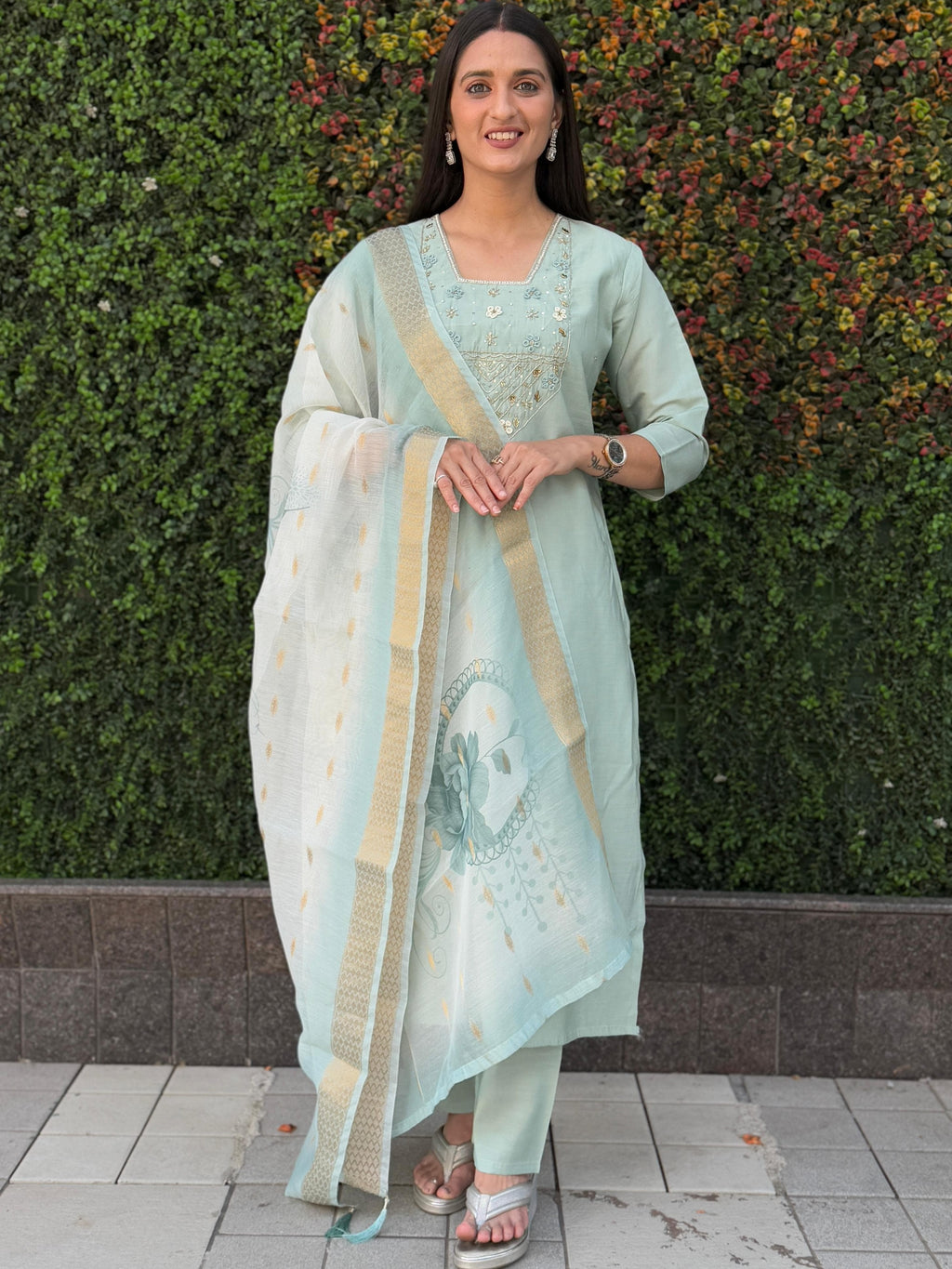 Roman Silk Top Bottom Set For Women