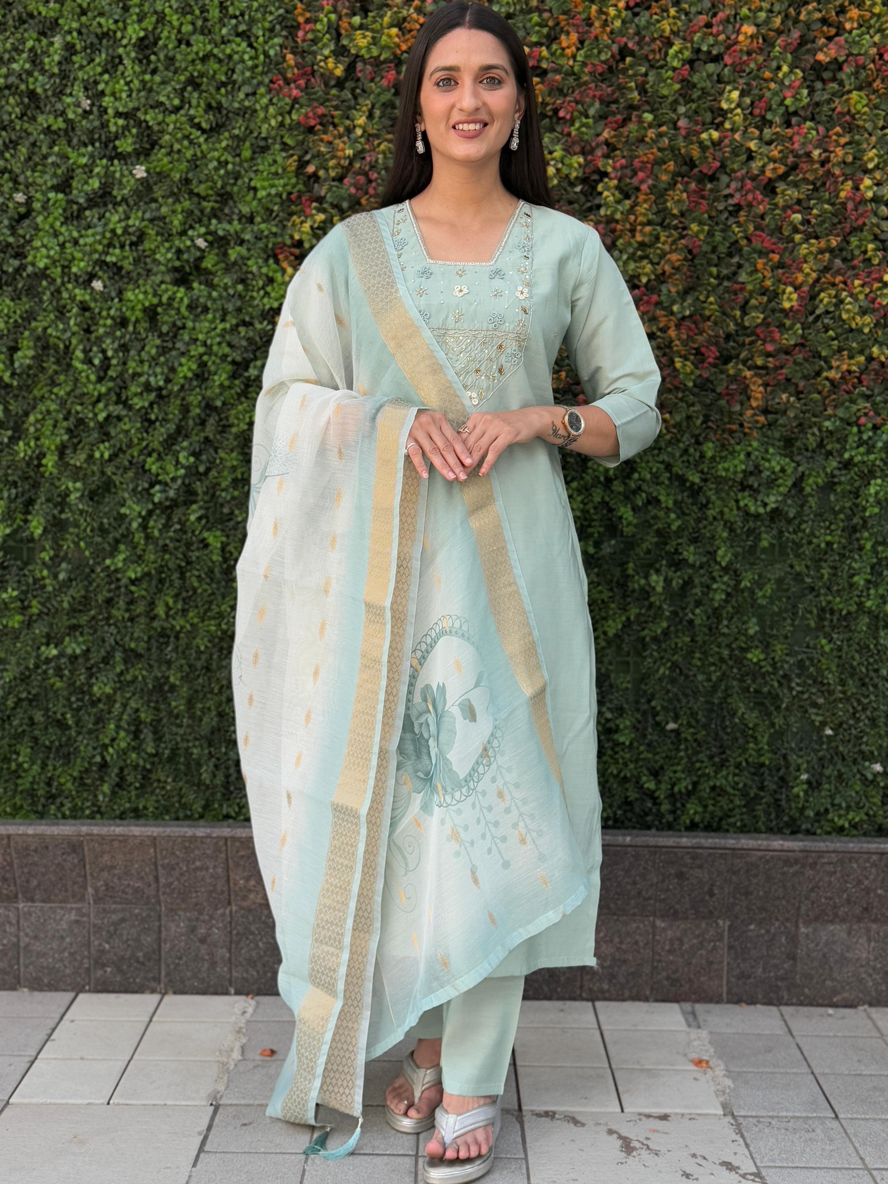 Roman Silk Top Bottom Set For Women