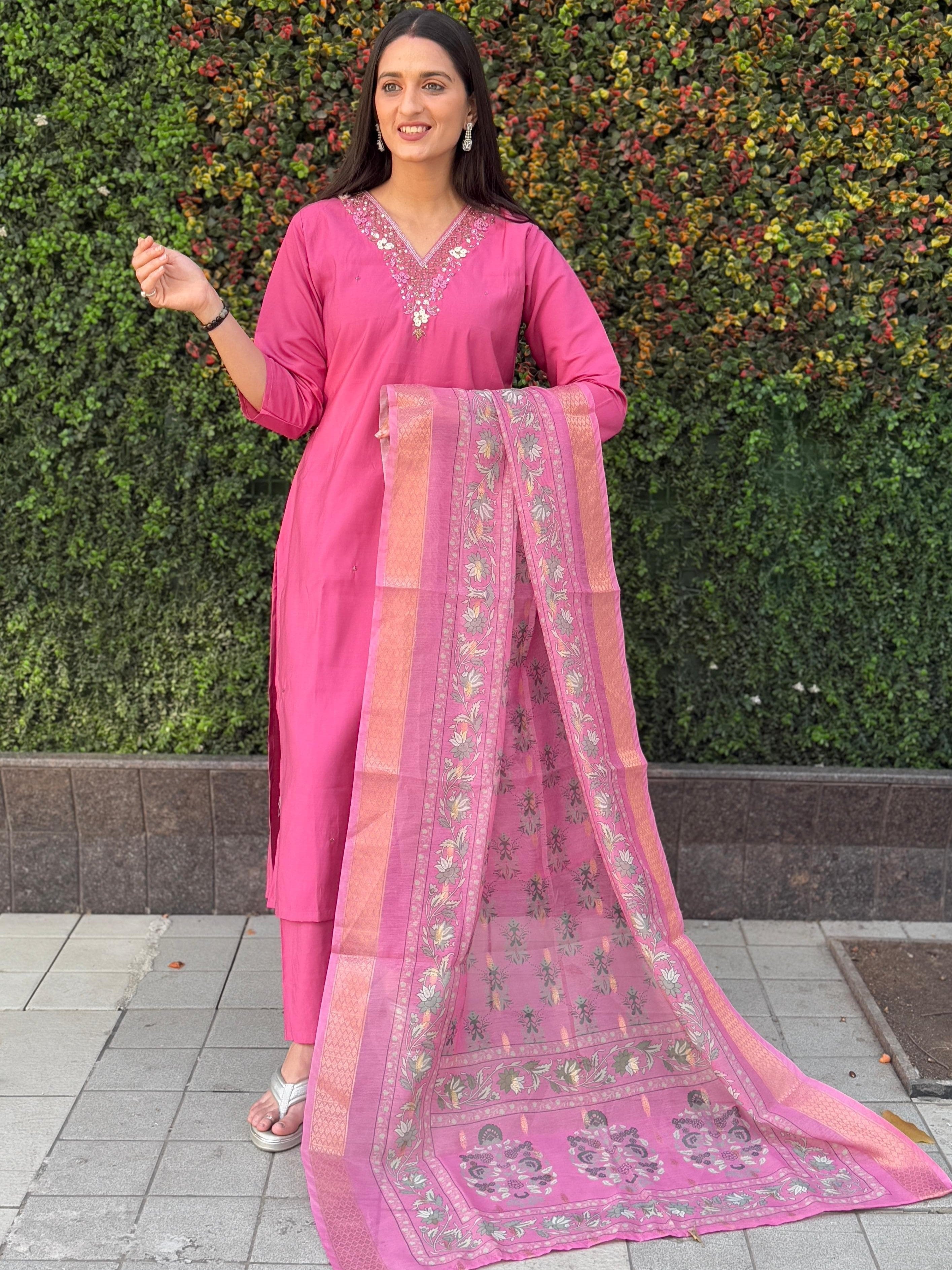 Roman Silk Top Bottom Set For Women