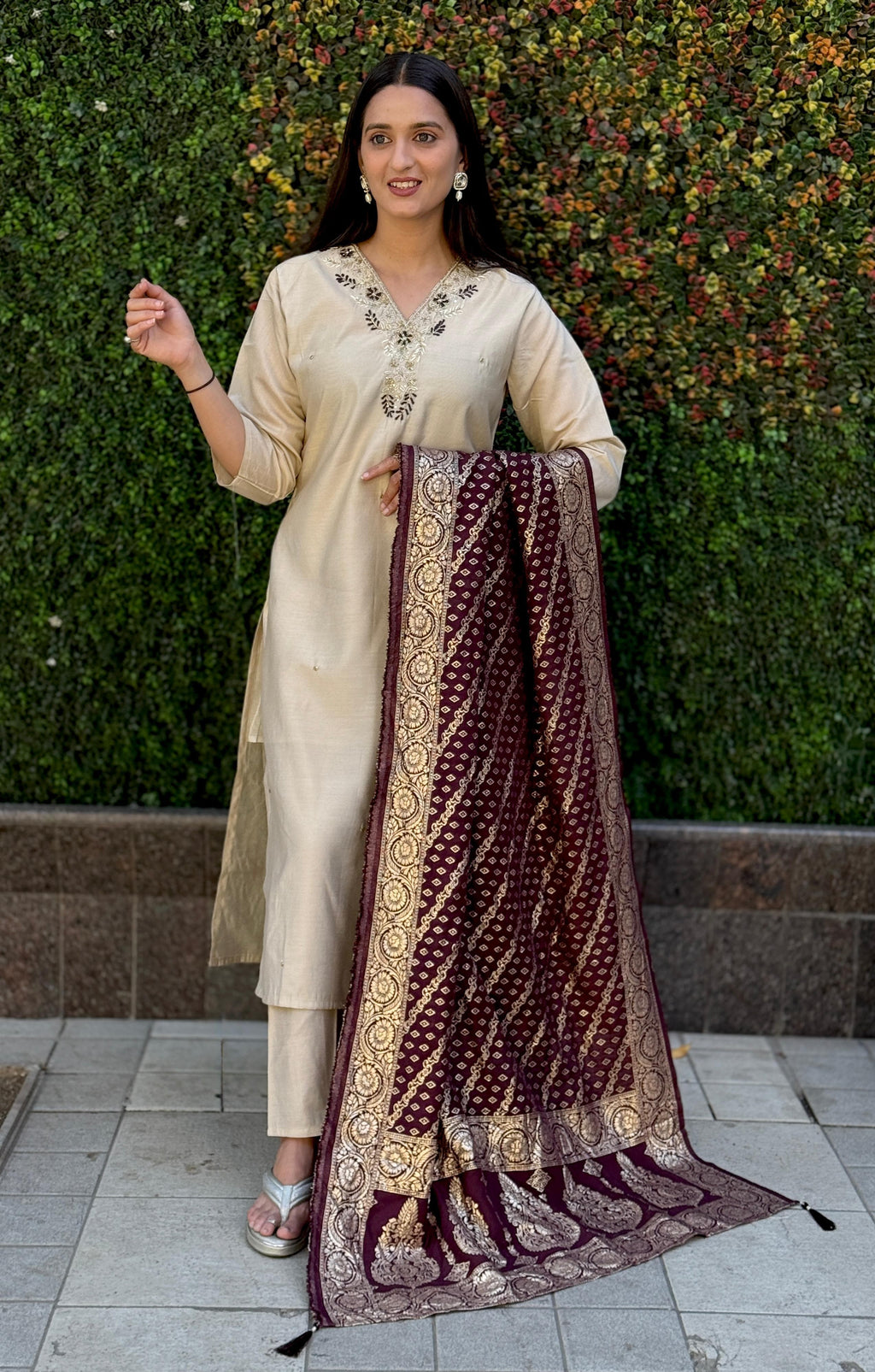 Roman Silk Top Bottom Set For Women