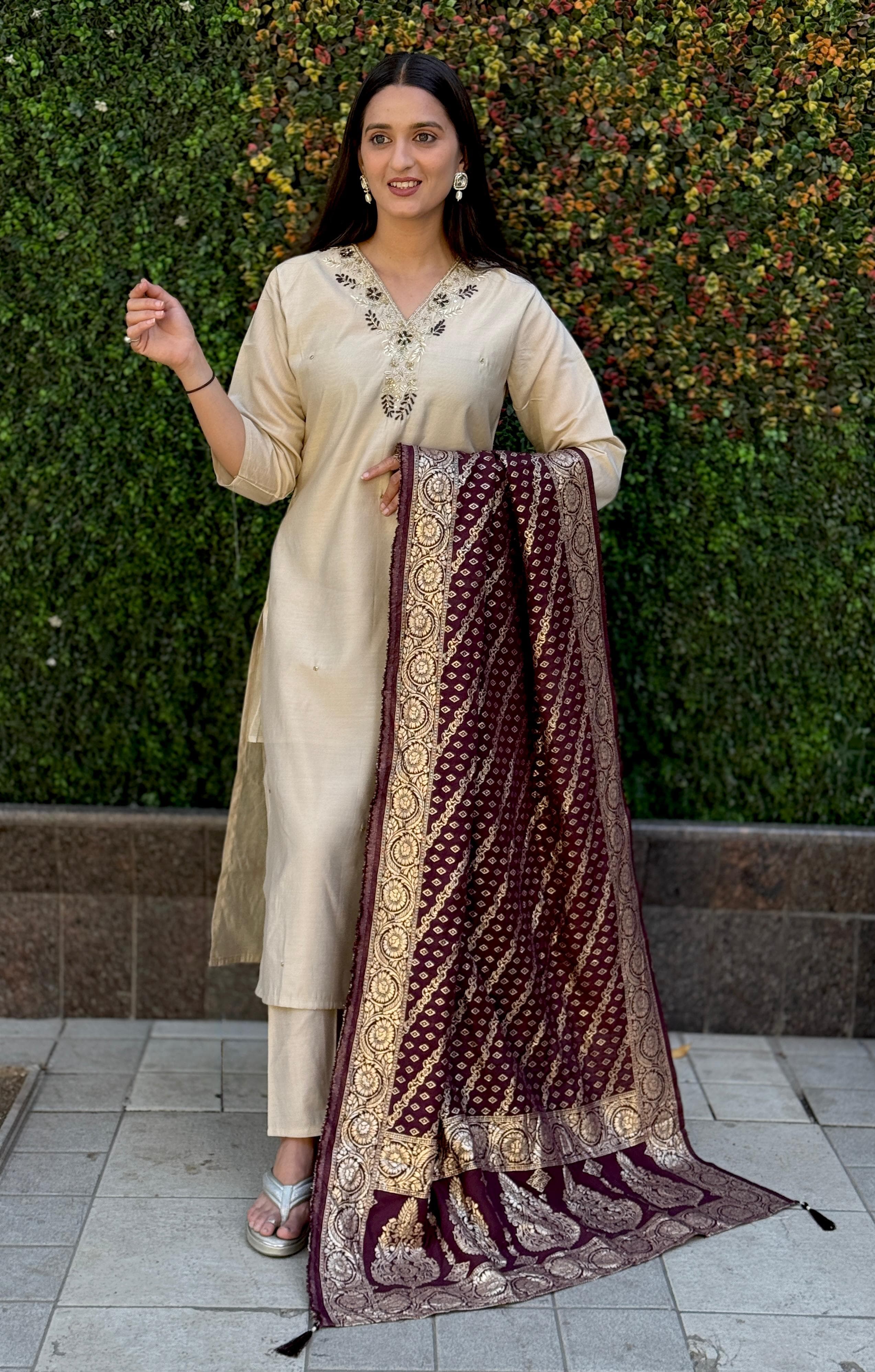 Roman Silk Top Bottom Set For Women