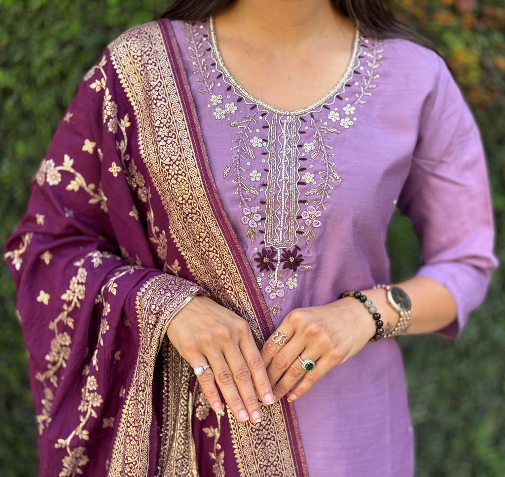 Roman Silk Top Bottom Set For Women