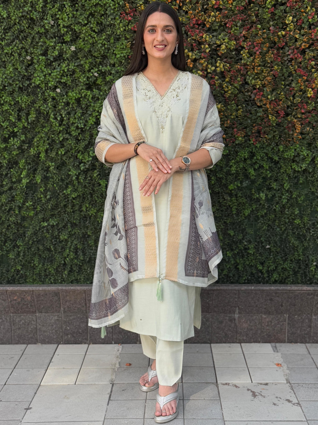 Roman Silk Top Bottom Set For Women