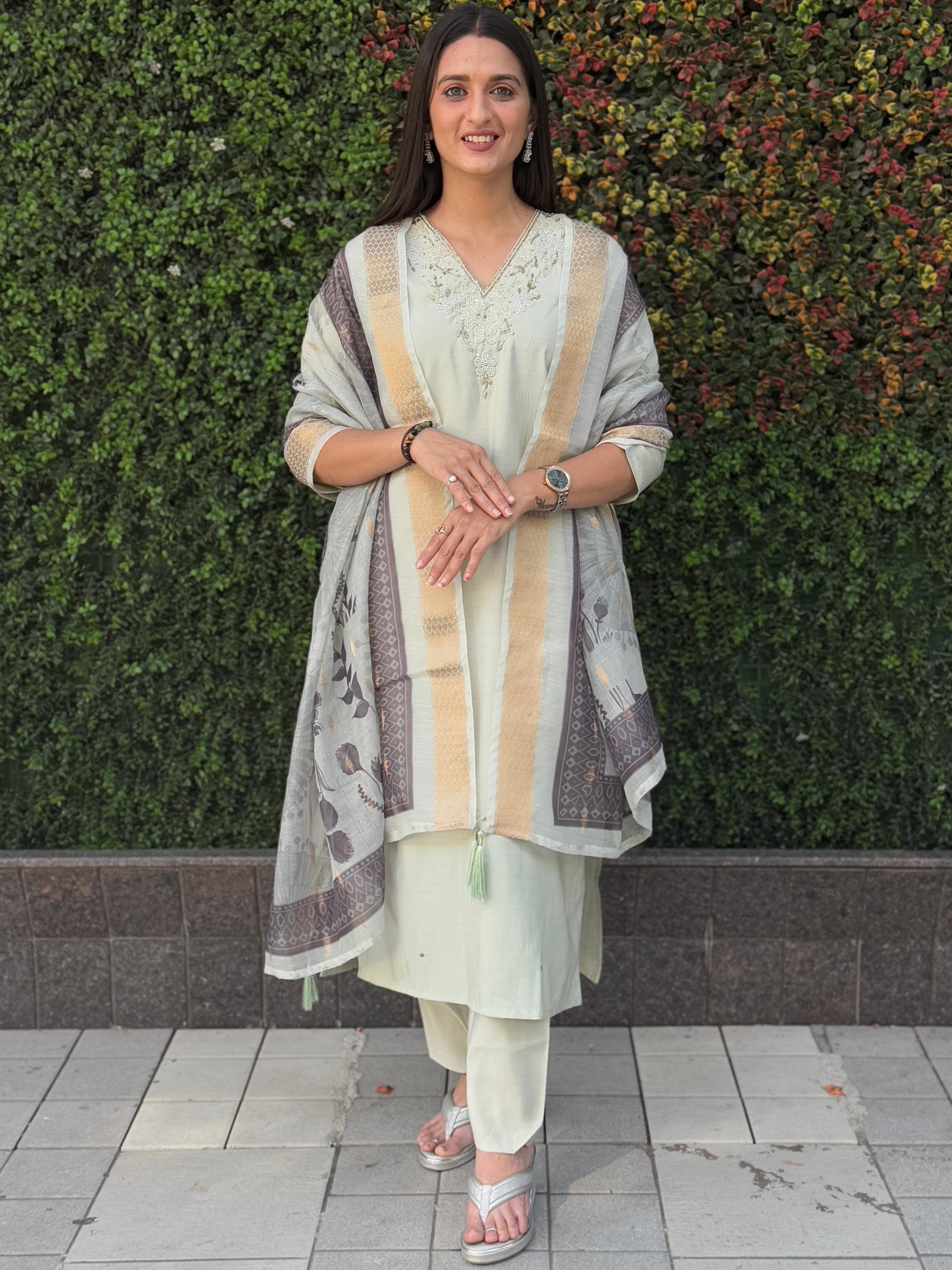 Roman Silk Top Bottom Set For Women