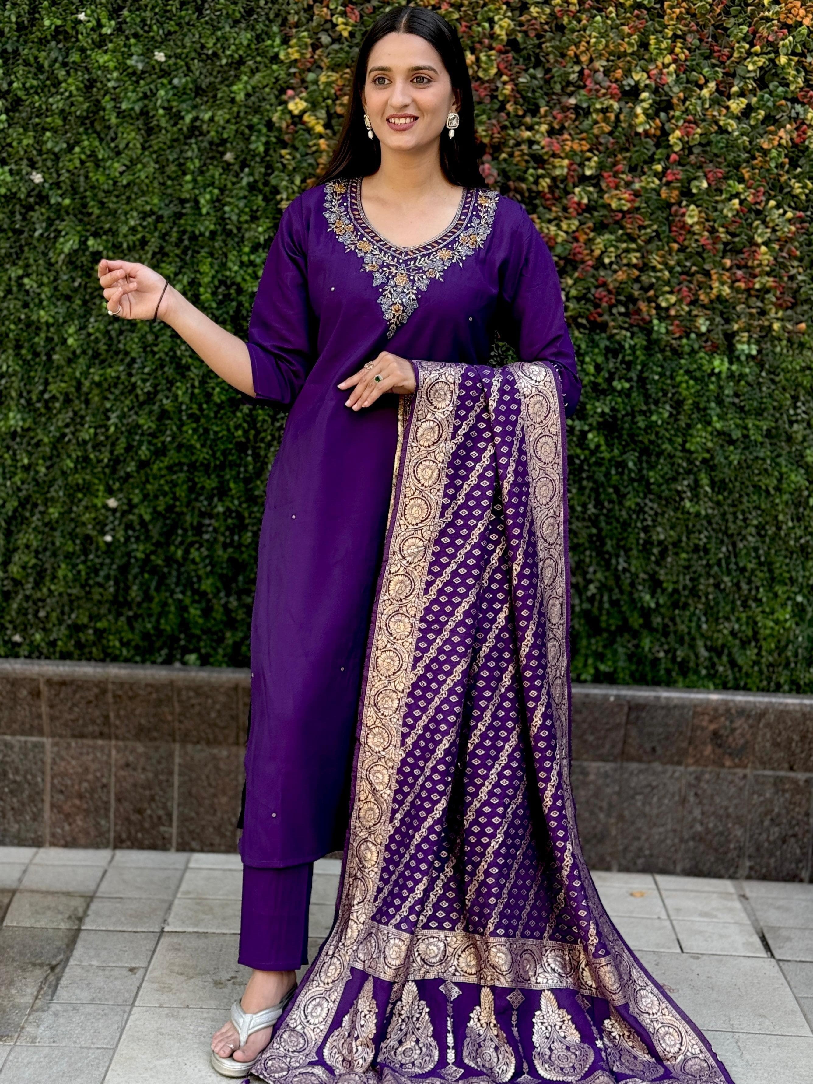 Roman Silk Top Bottom Set For Women