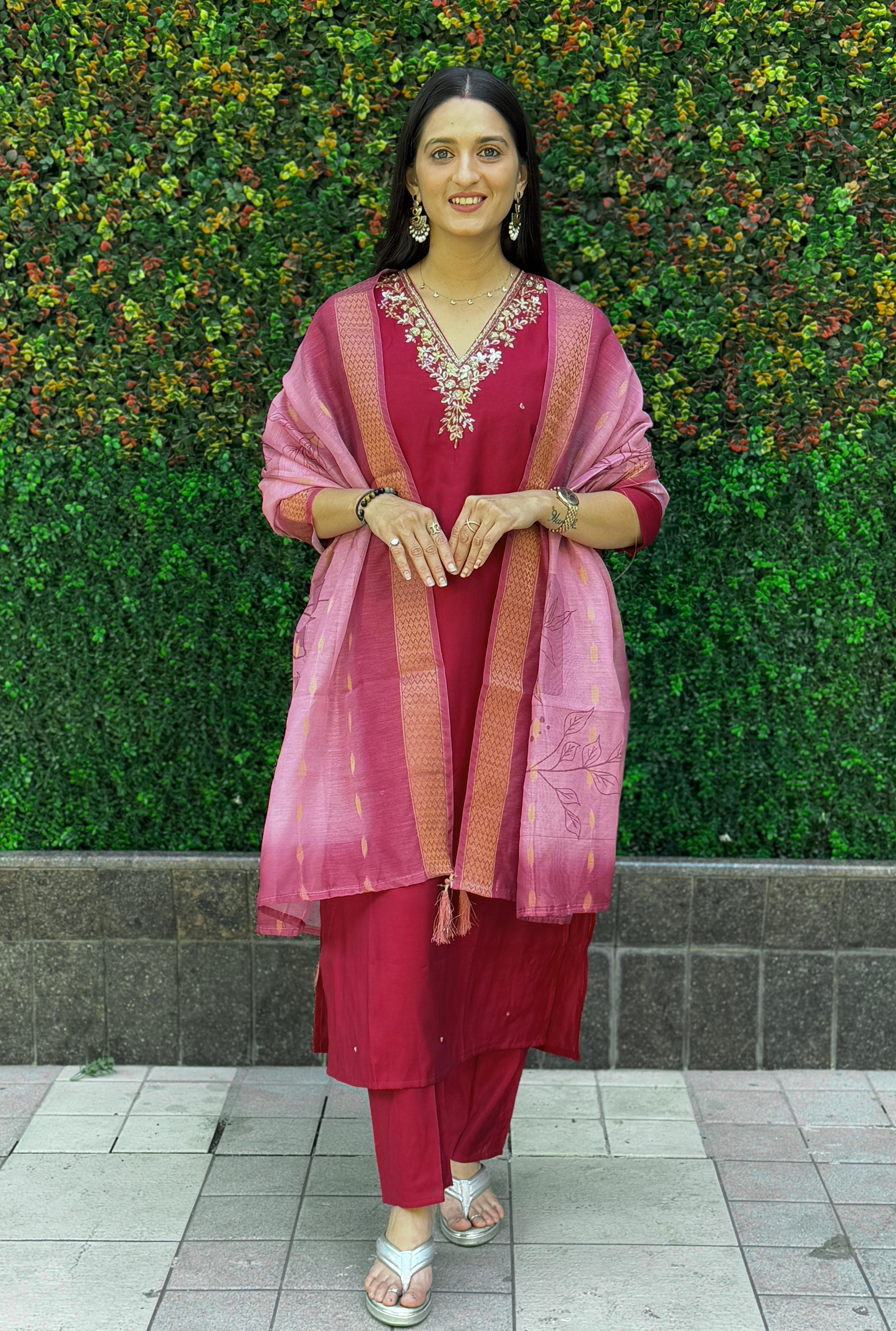 Roman Silk Top Bottom Set For Women