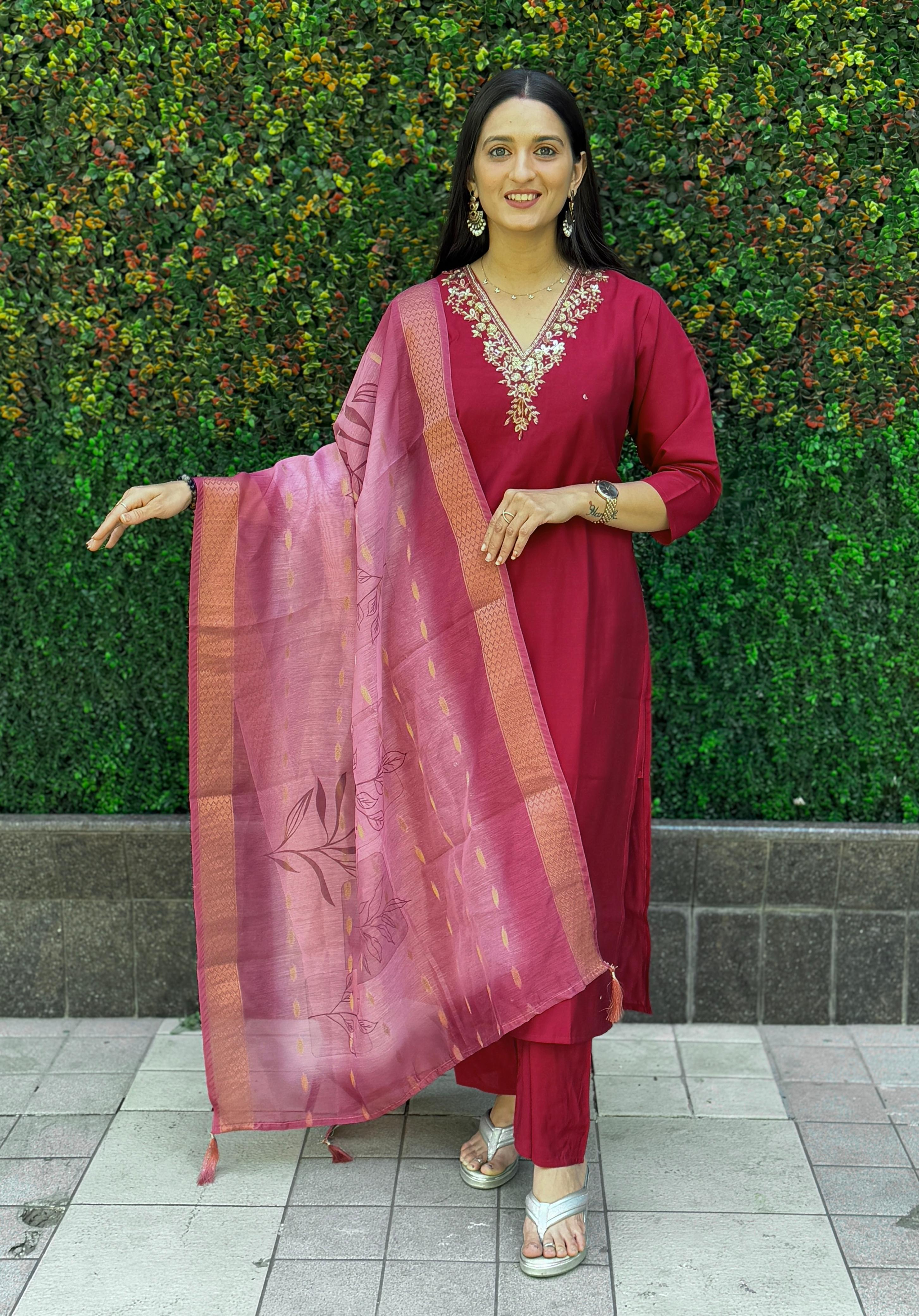 Roman Silk Top Bottom Set For Women