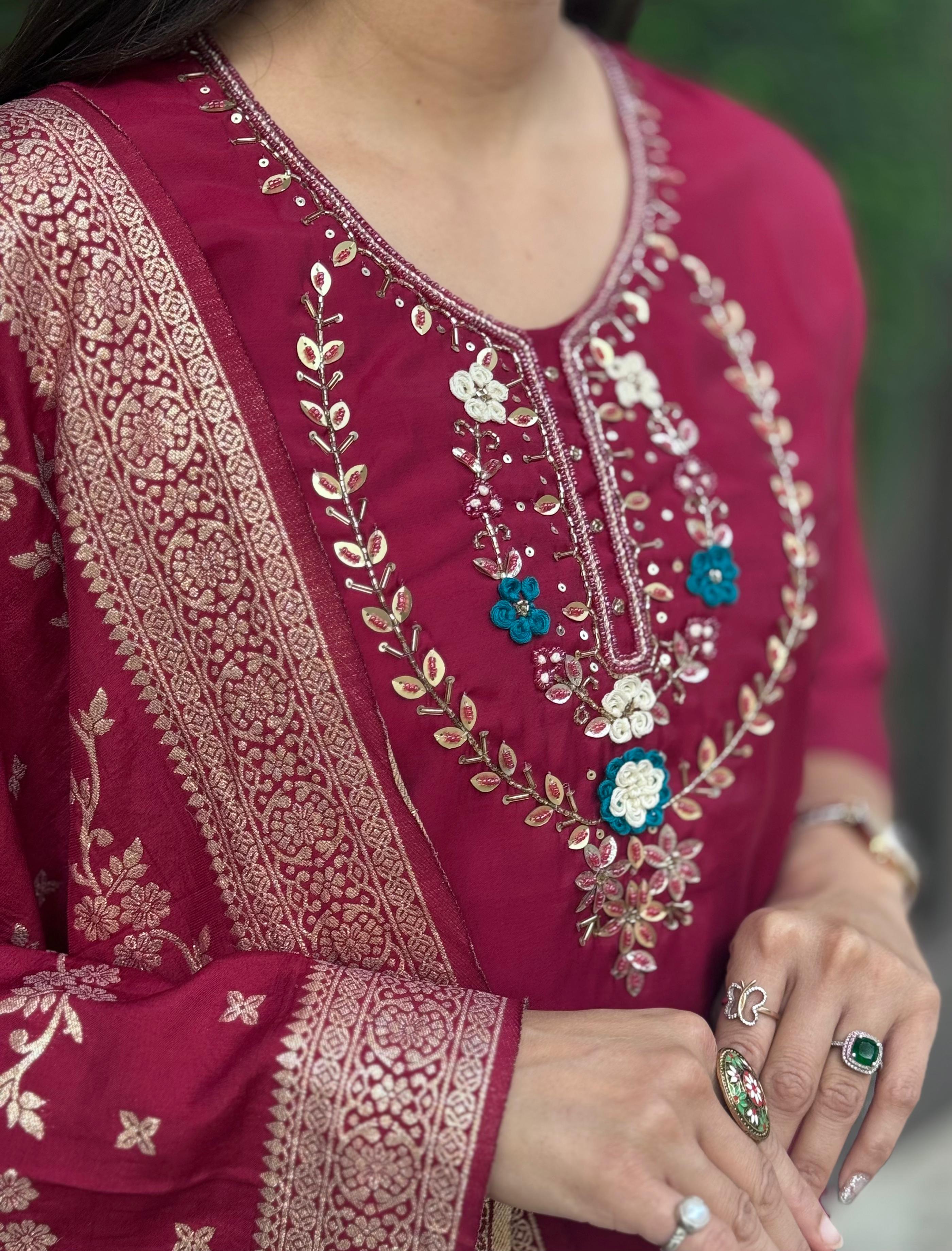 Roman Silk Top Bottom Set For Women