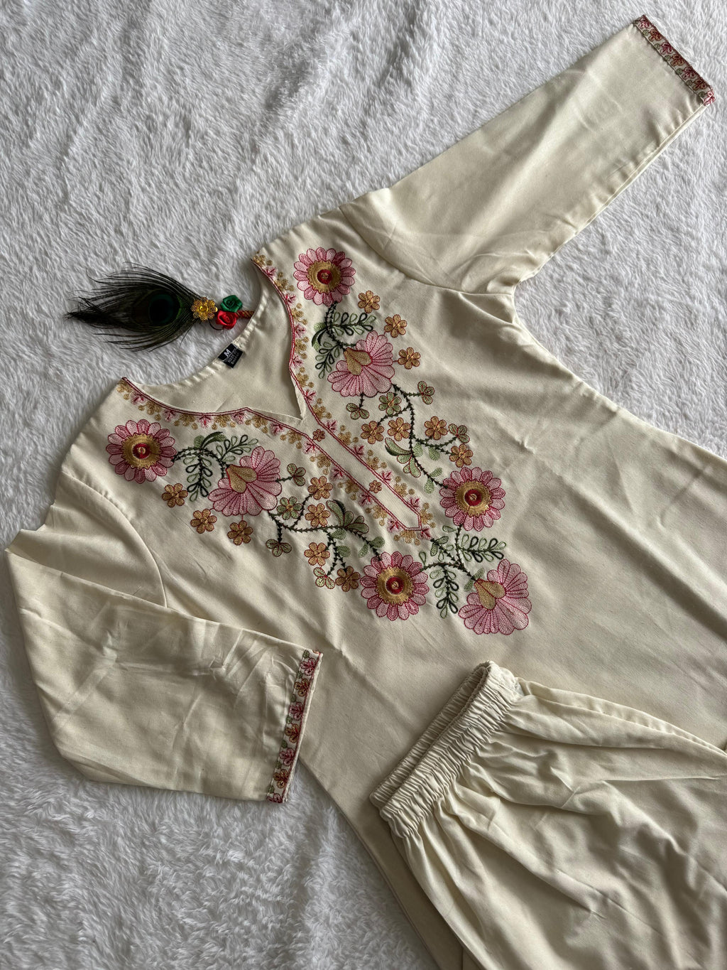 Pure Khadi Cotton Embroidered Kurti-Pant