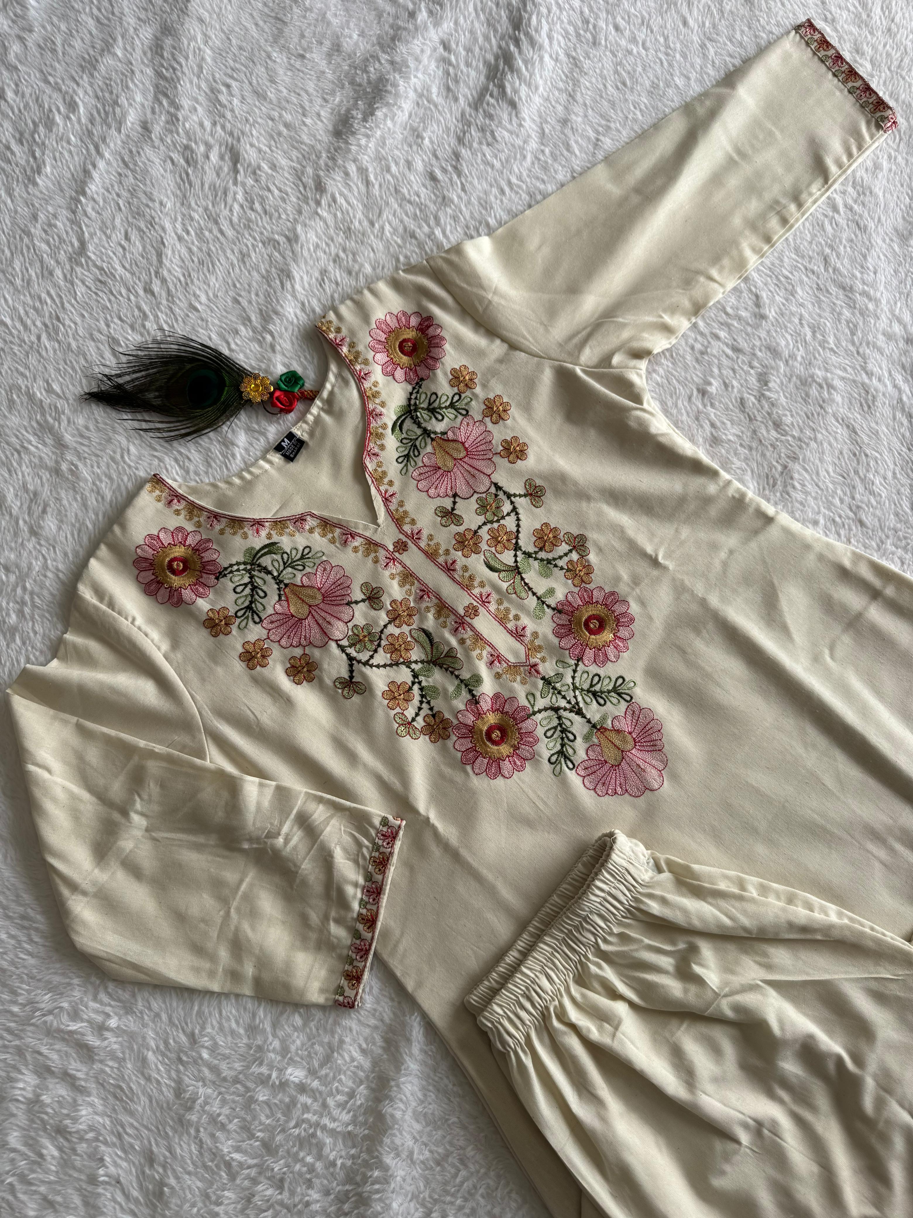 Pure Khadi Cotton Embroidered Kurti-Pant