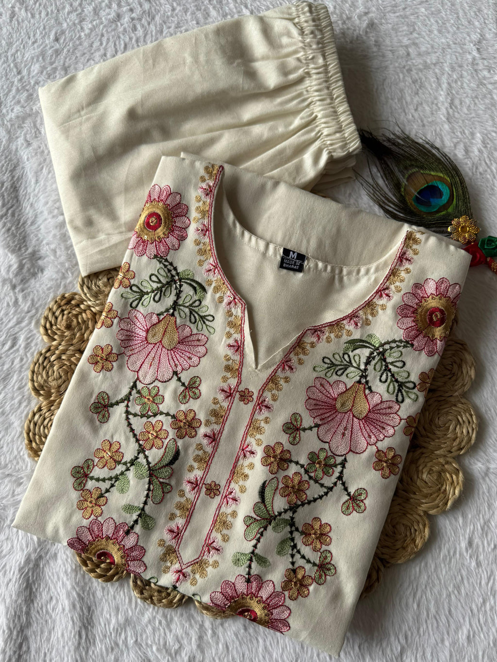 Pure Khadi Cotton Embroidered Kurti-Pant