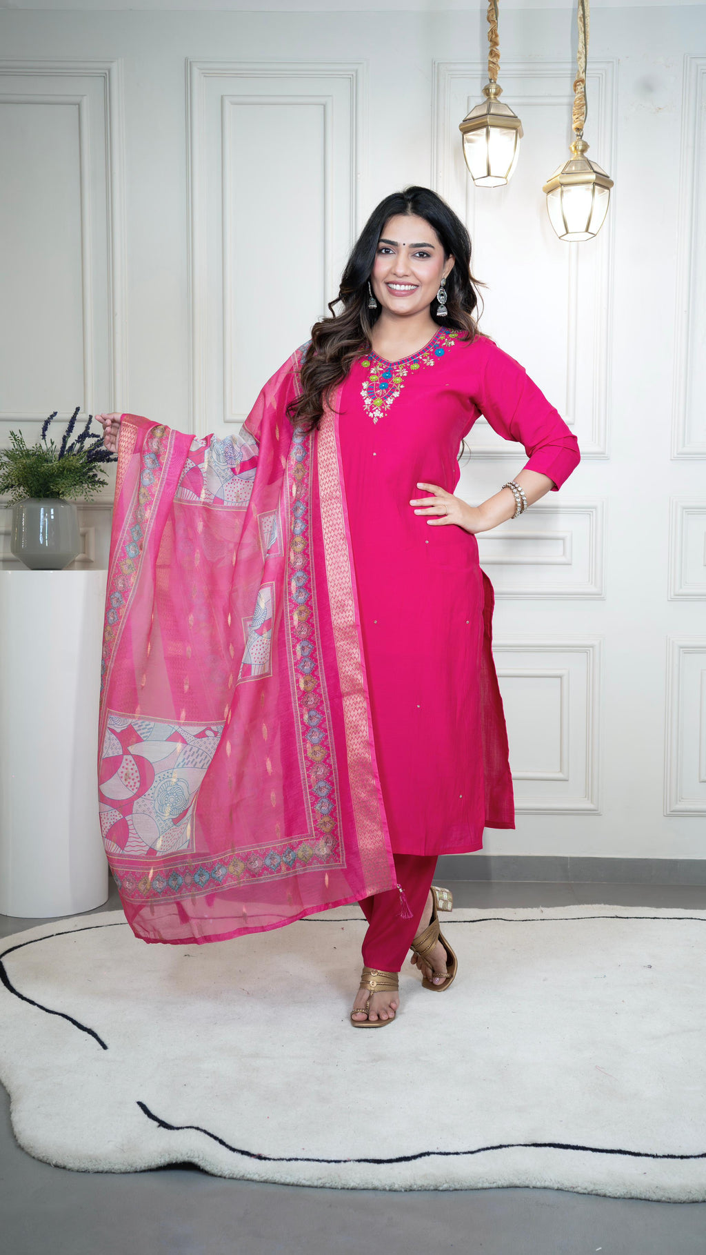 Roman Silk Top Bottom Set For Women