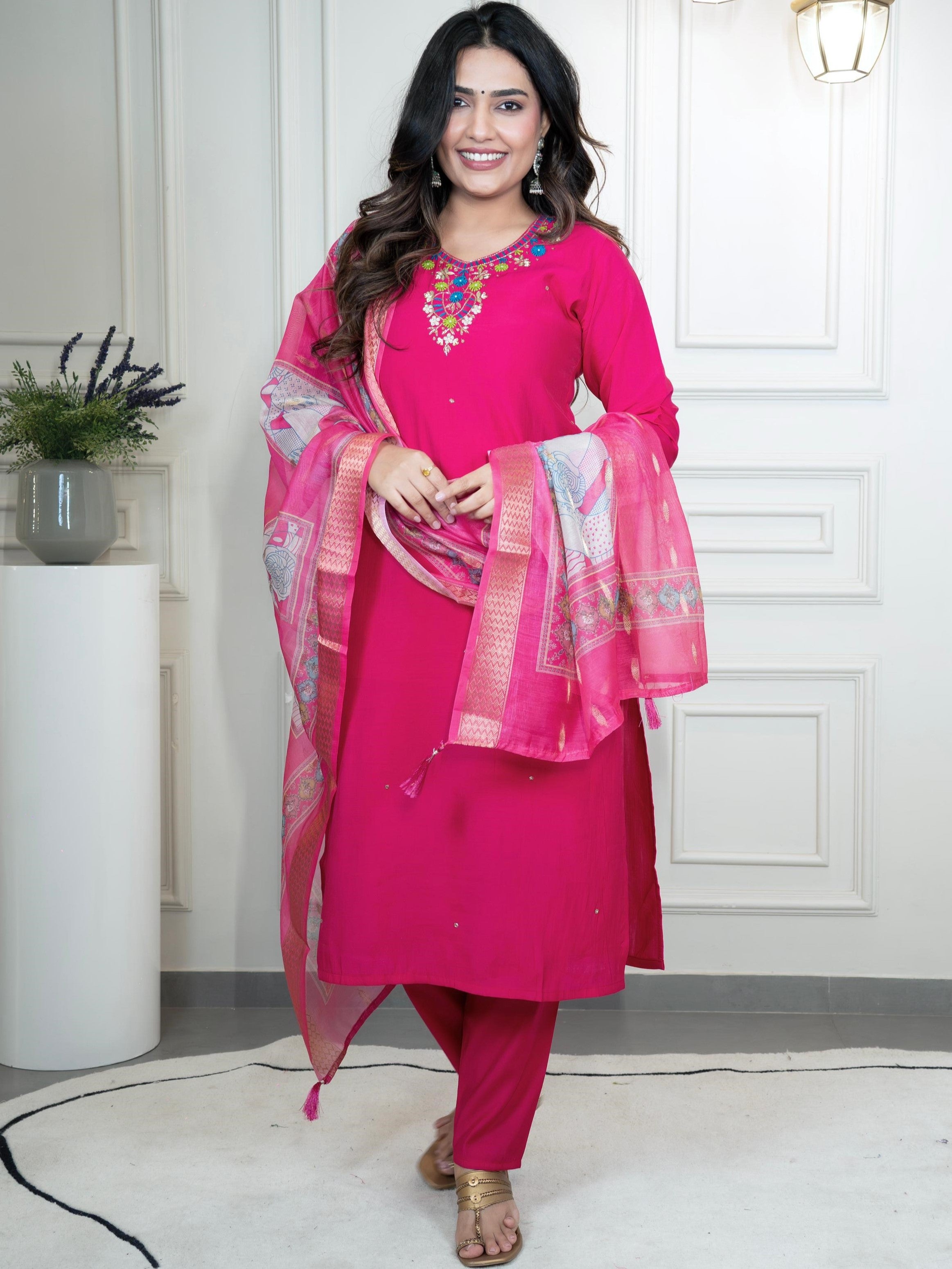 Roman Silk Top Bottom Set For Women