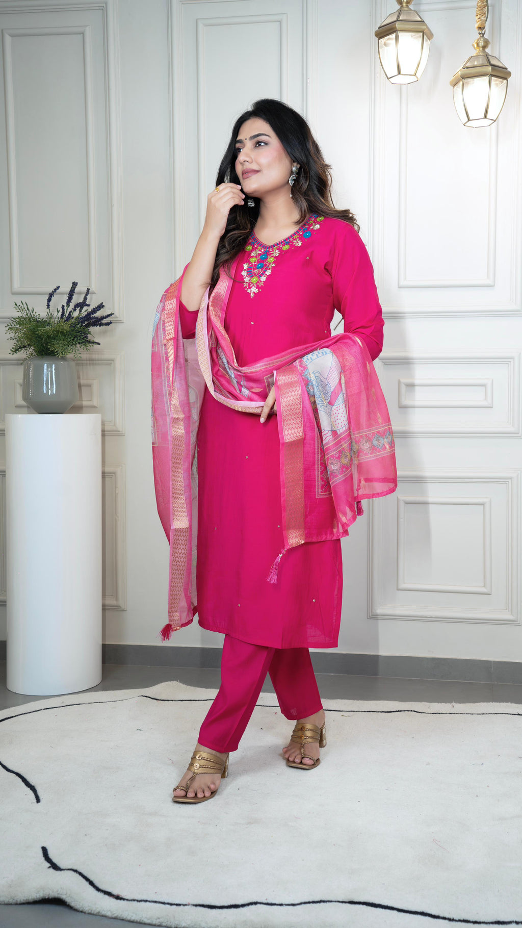 Roman Silk Top Bottom Set For Women