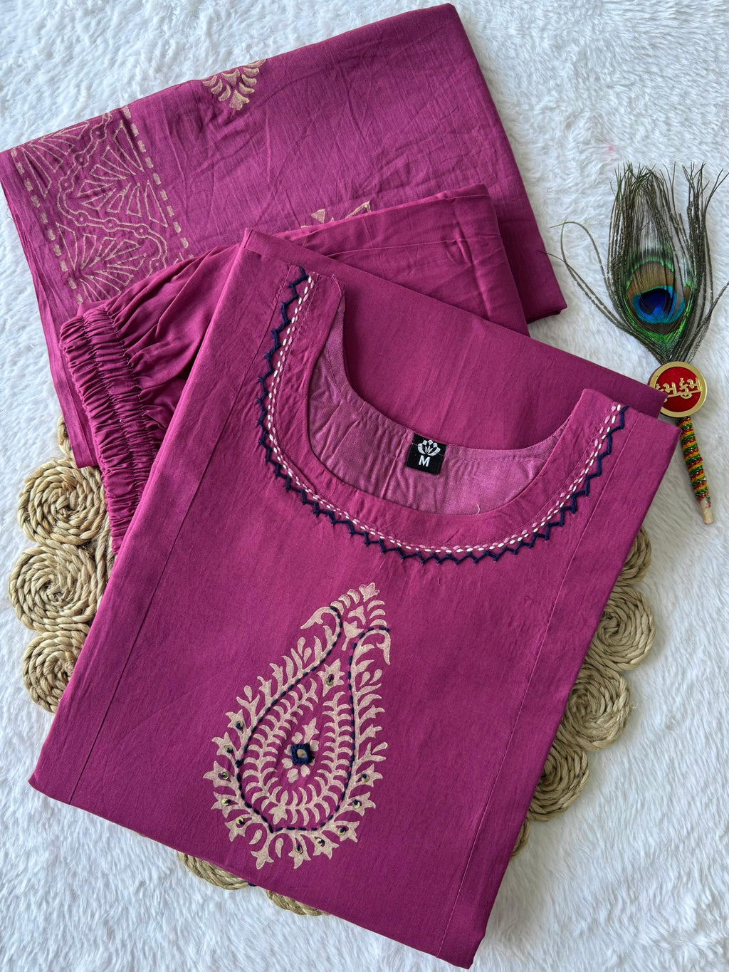 Pure Cotton Hand Work Kurti-Pant With Dupatta