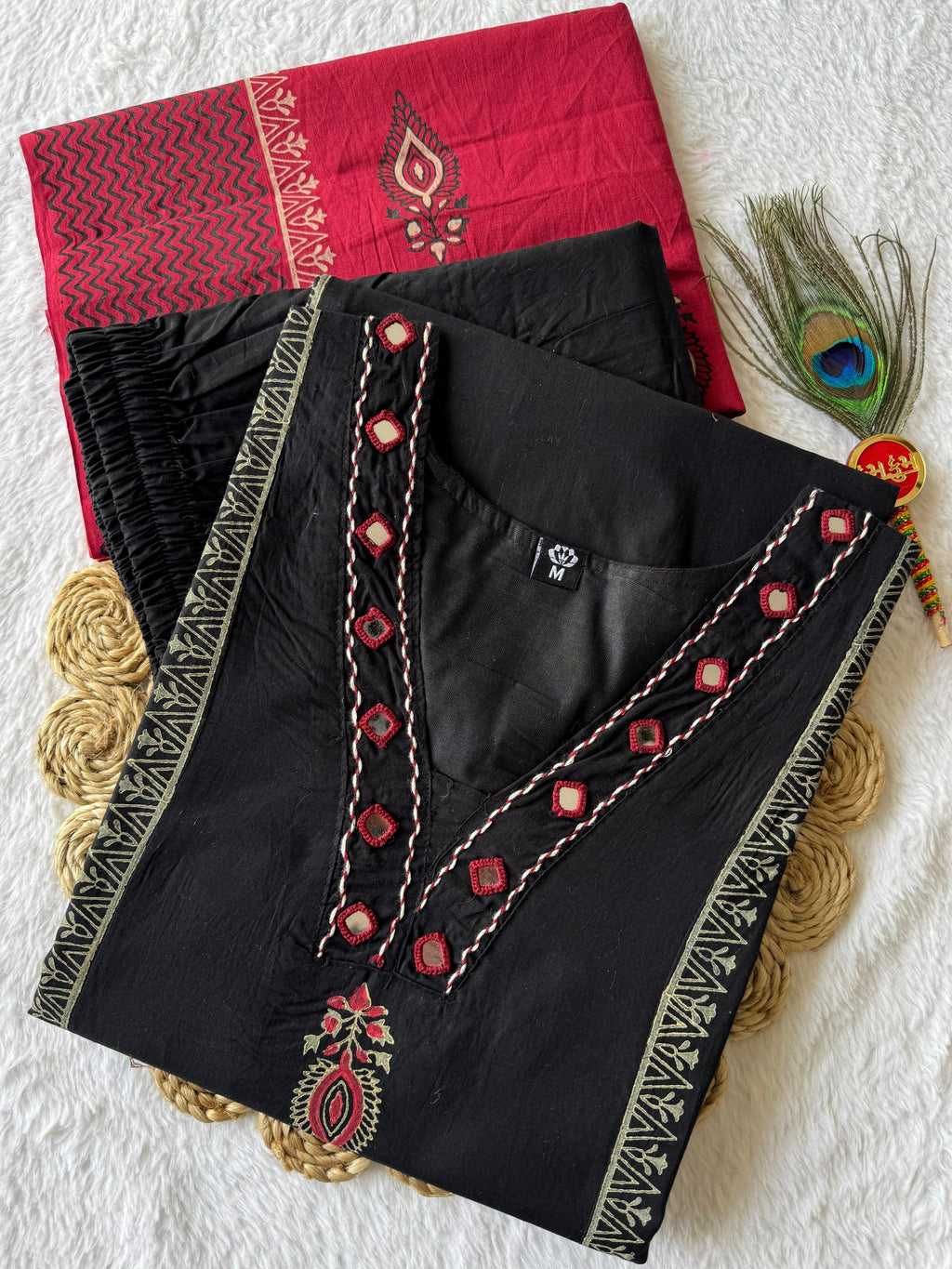 Pure Cotton Hand Work Kurti-Pant With Dupatta