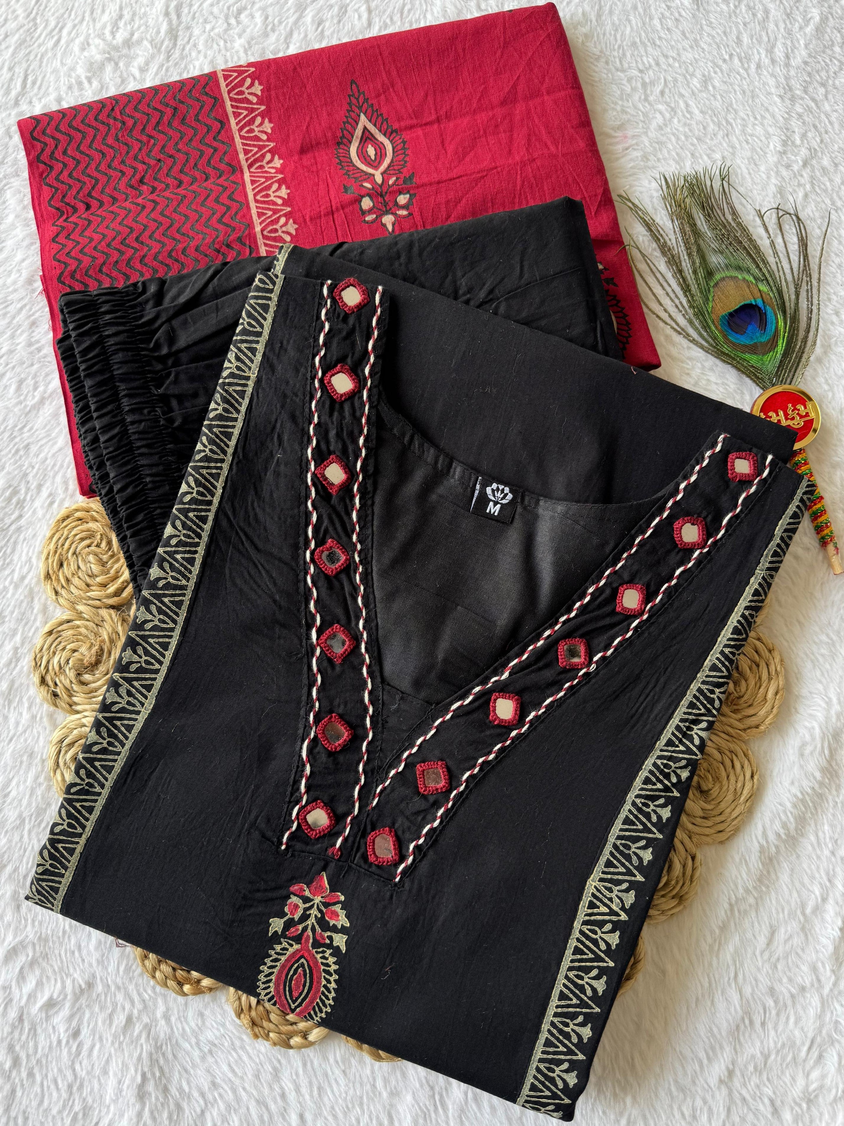 Pure Cotton Hand Work Kurti-Pant With Dupatta