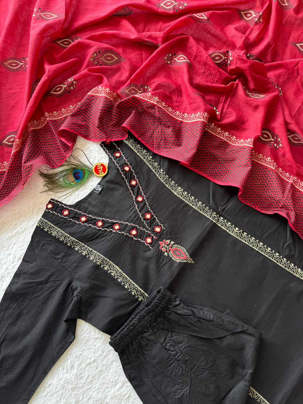 Pure Cotton Hand Work Kurti-Pant With Dupatta