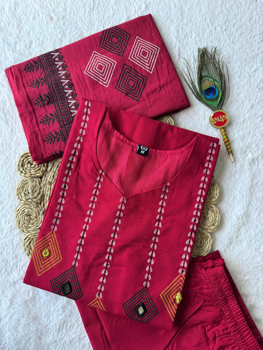 Pure Cotton Hand Work Kurti-Pant With Dupatta