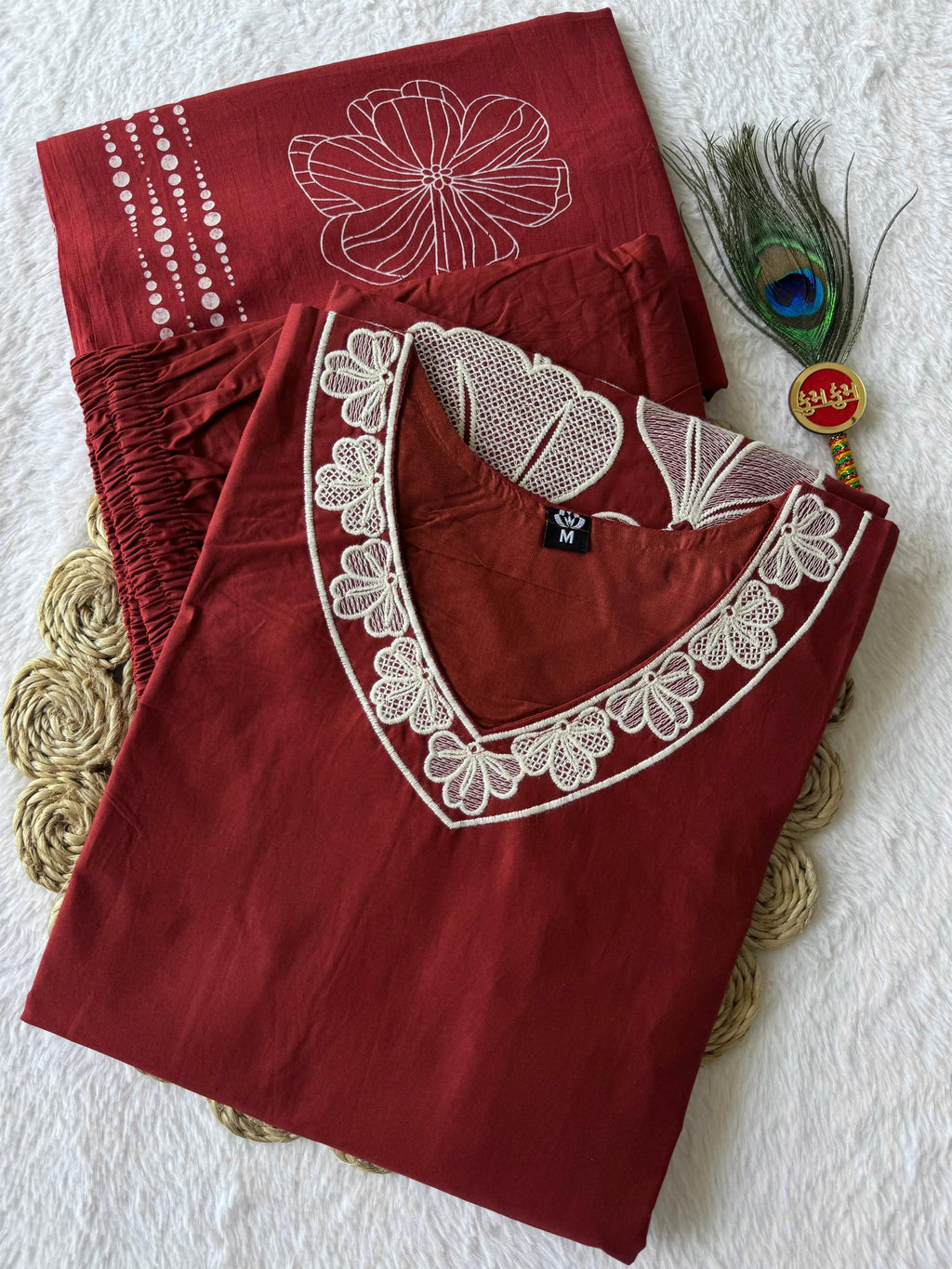 Pure Cotton Hand Work Kurti-Pant With Dupatta
