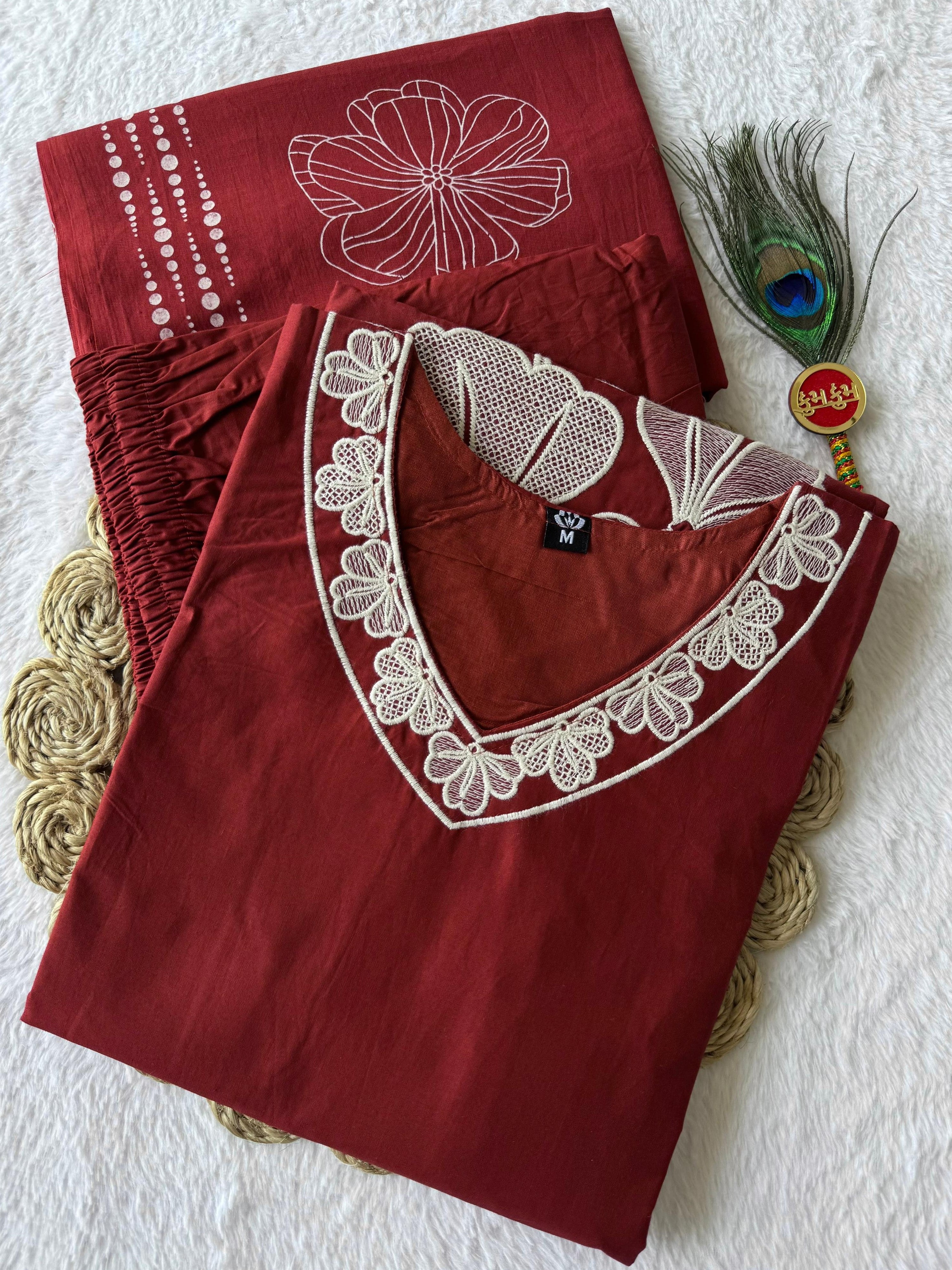 Pure Cotton Hand Work Kurti-Pant With Dupatta
