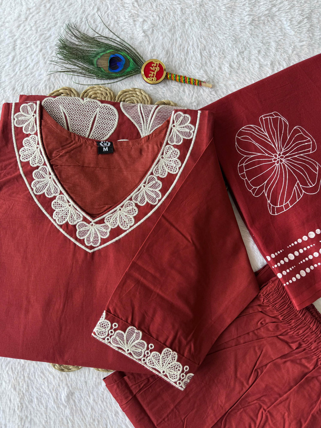Pure Cotton Hand Work Kurti-Pant With Dupatta