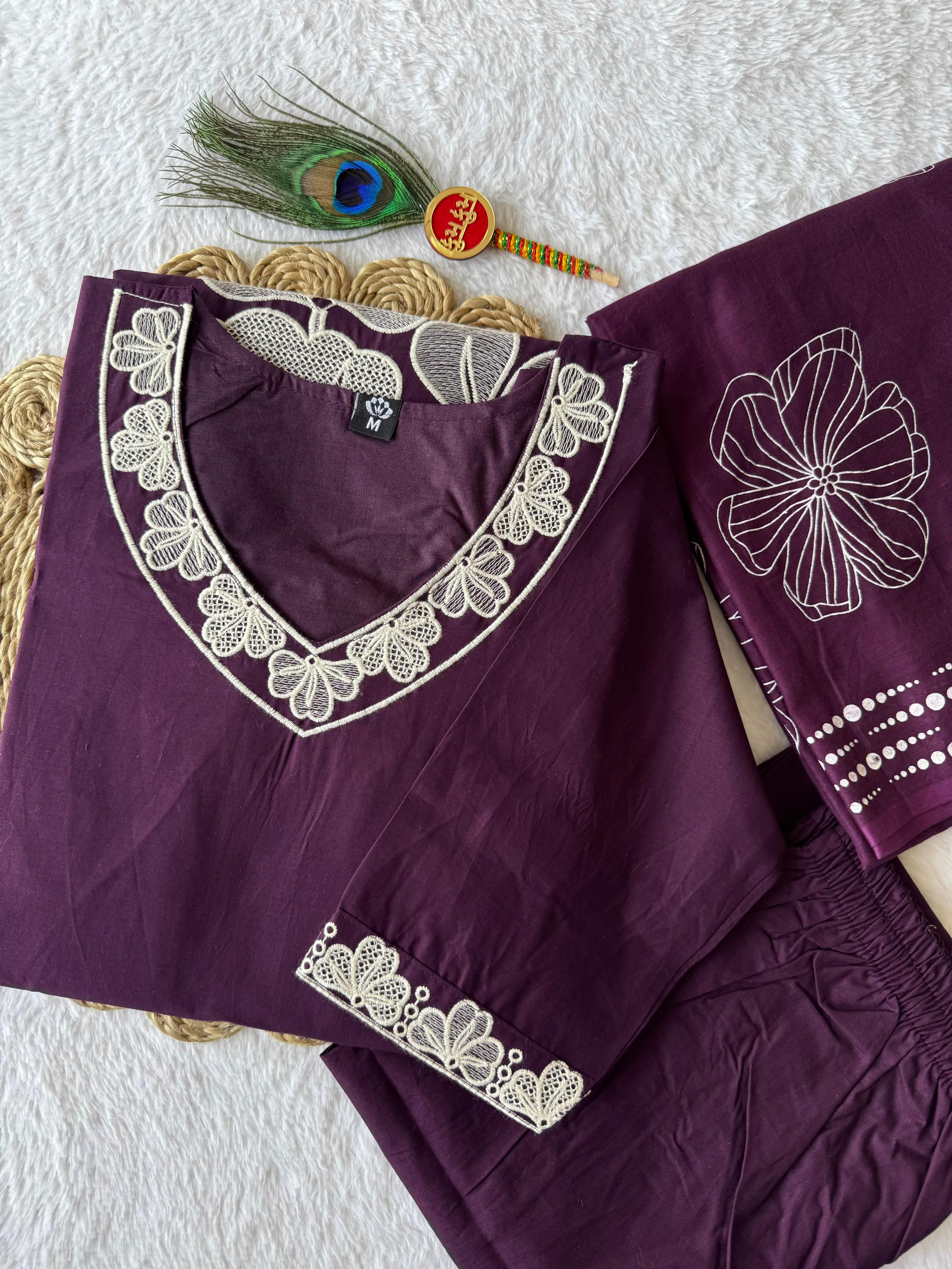 Pure Cotton Hand Work Kurti-Pant With Dupatta