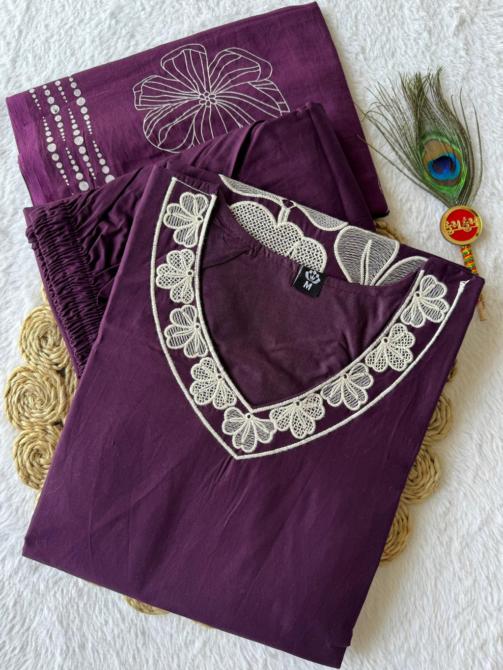 Pure Cotton Hand Work Kurti-Pant With Dupatta