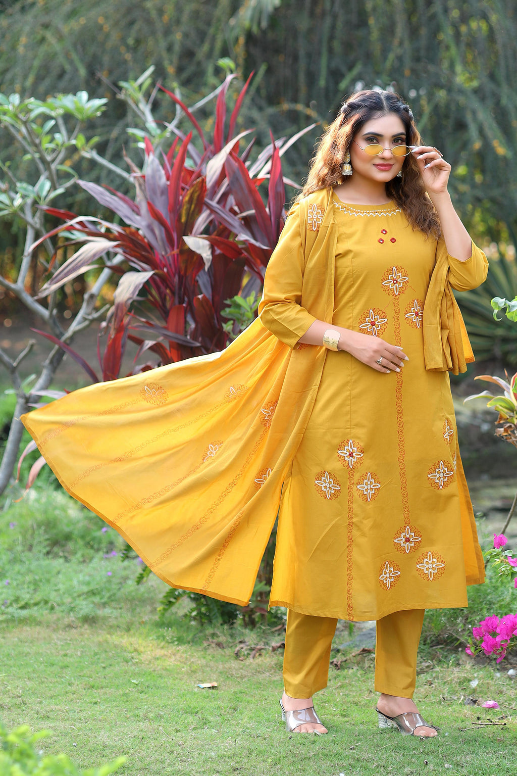 Pure Cotton Hand Work Kurti-Pant With Dupatta