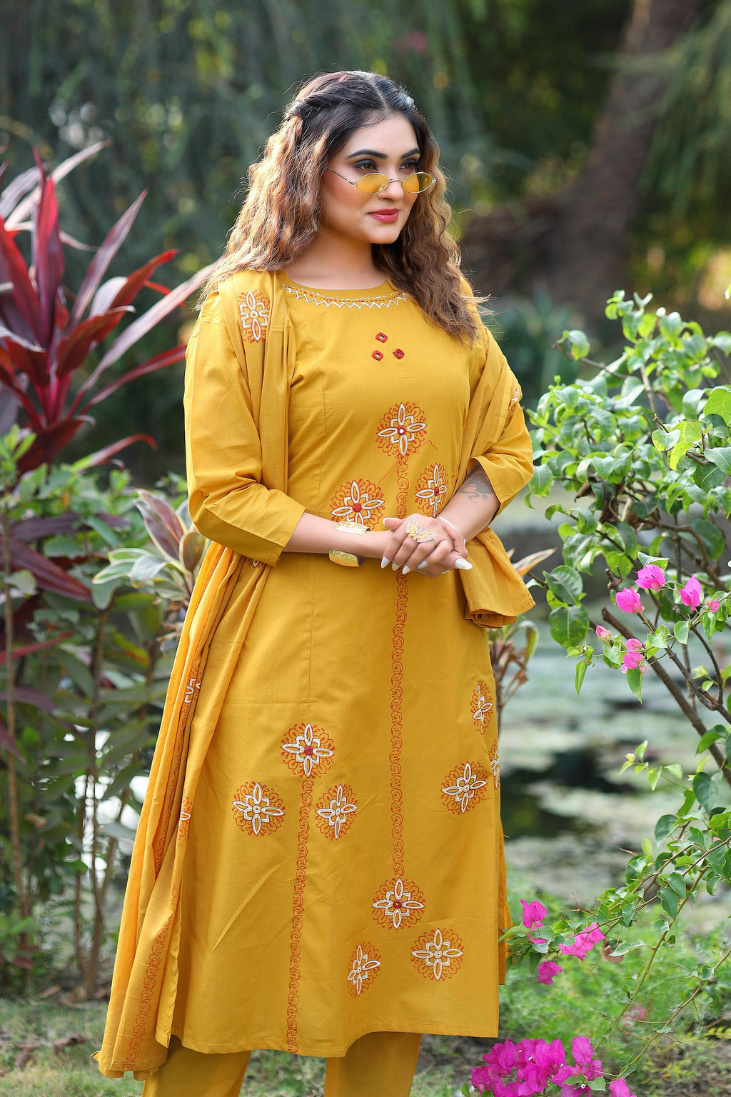 Pure Cotton Hand Work Kurti-Pant With Dupatta