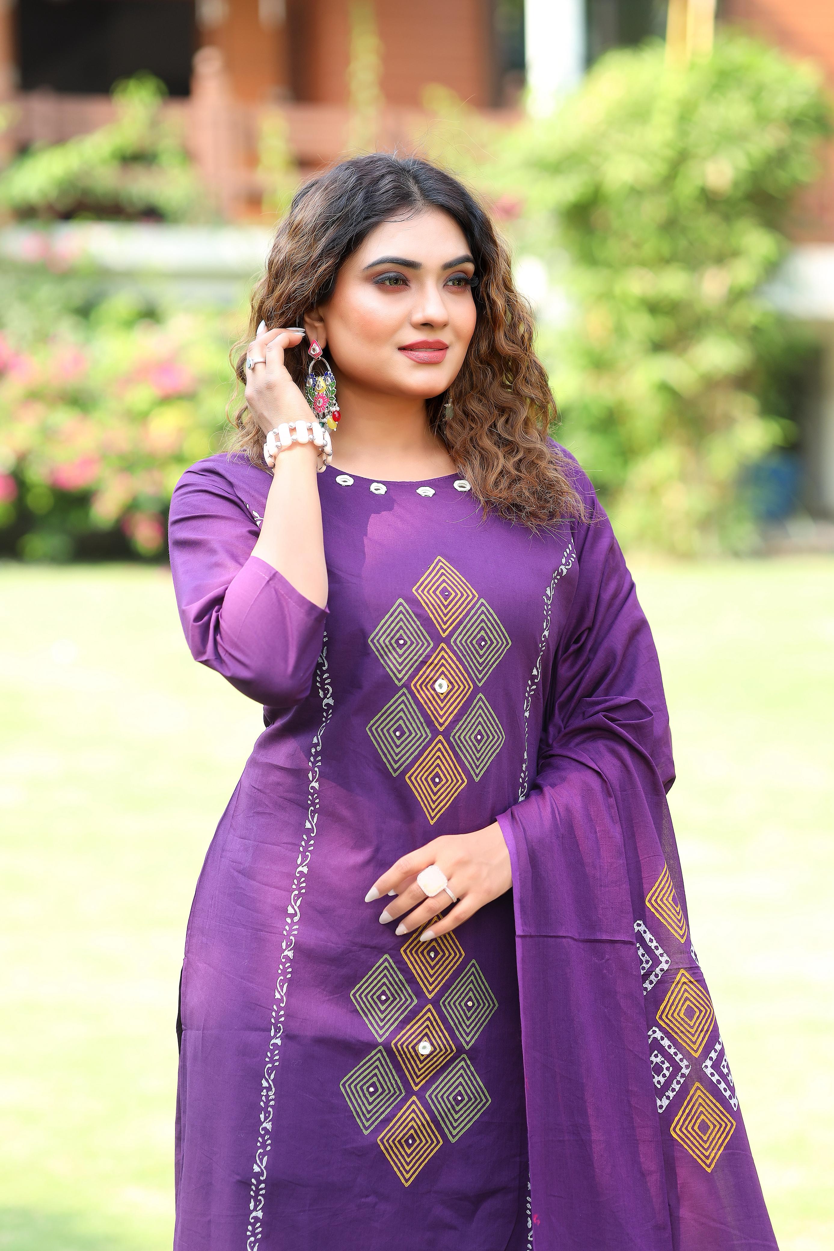 Pure Cotton Hand Work Kurti-Pant With Dupatta