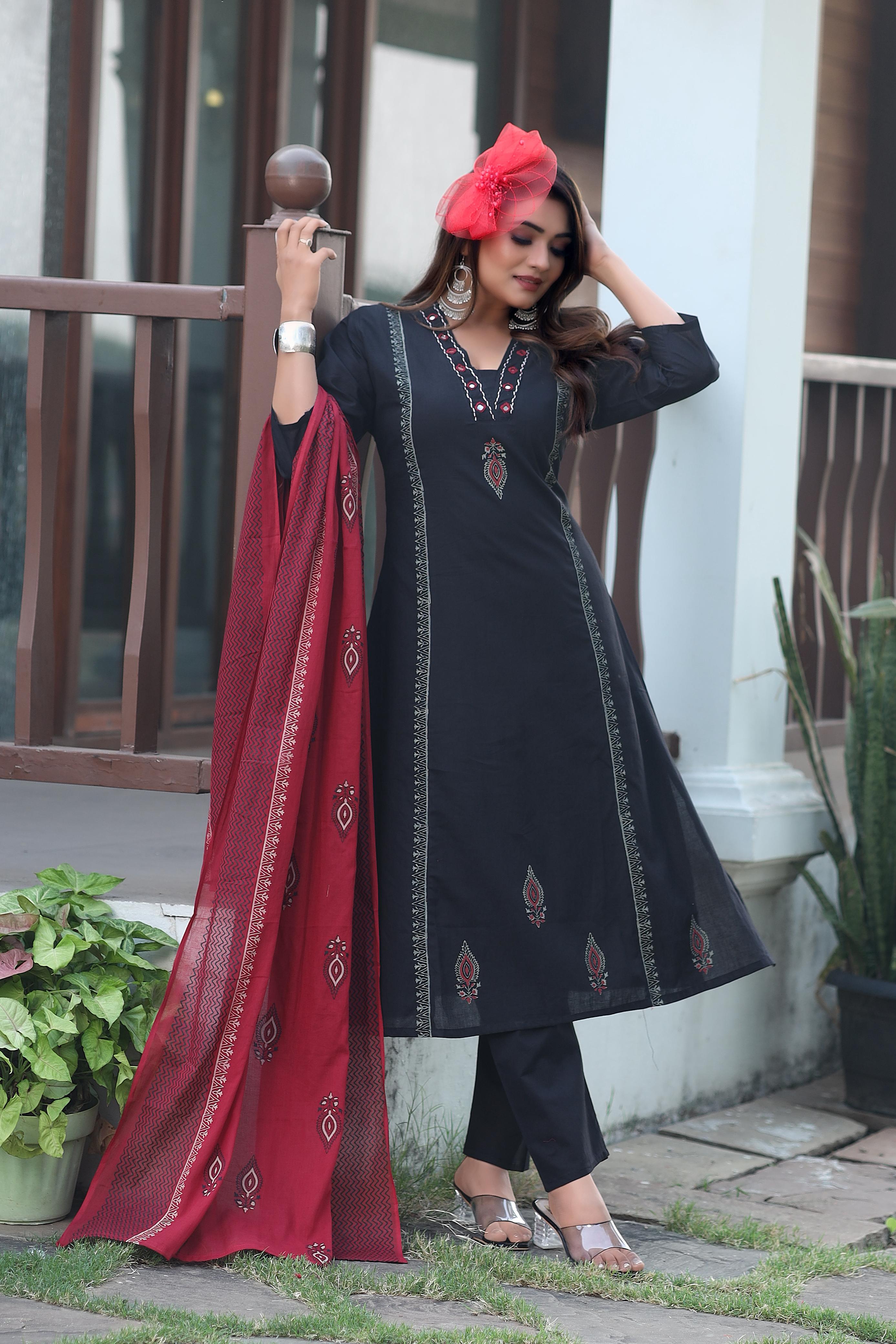 Pure Cotton Hand Work Kurti-Pant With Dupatta