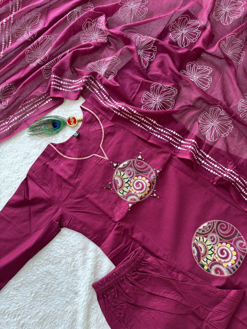 Pure Cotton Hand Work Kurti-Pant With Dupatta