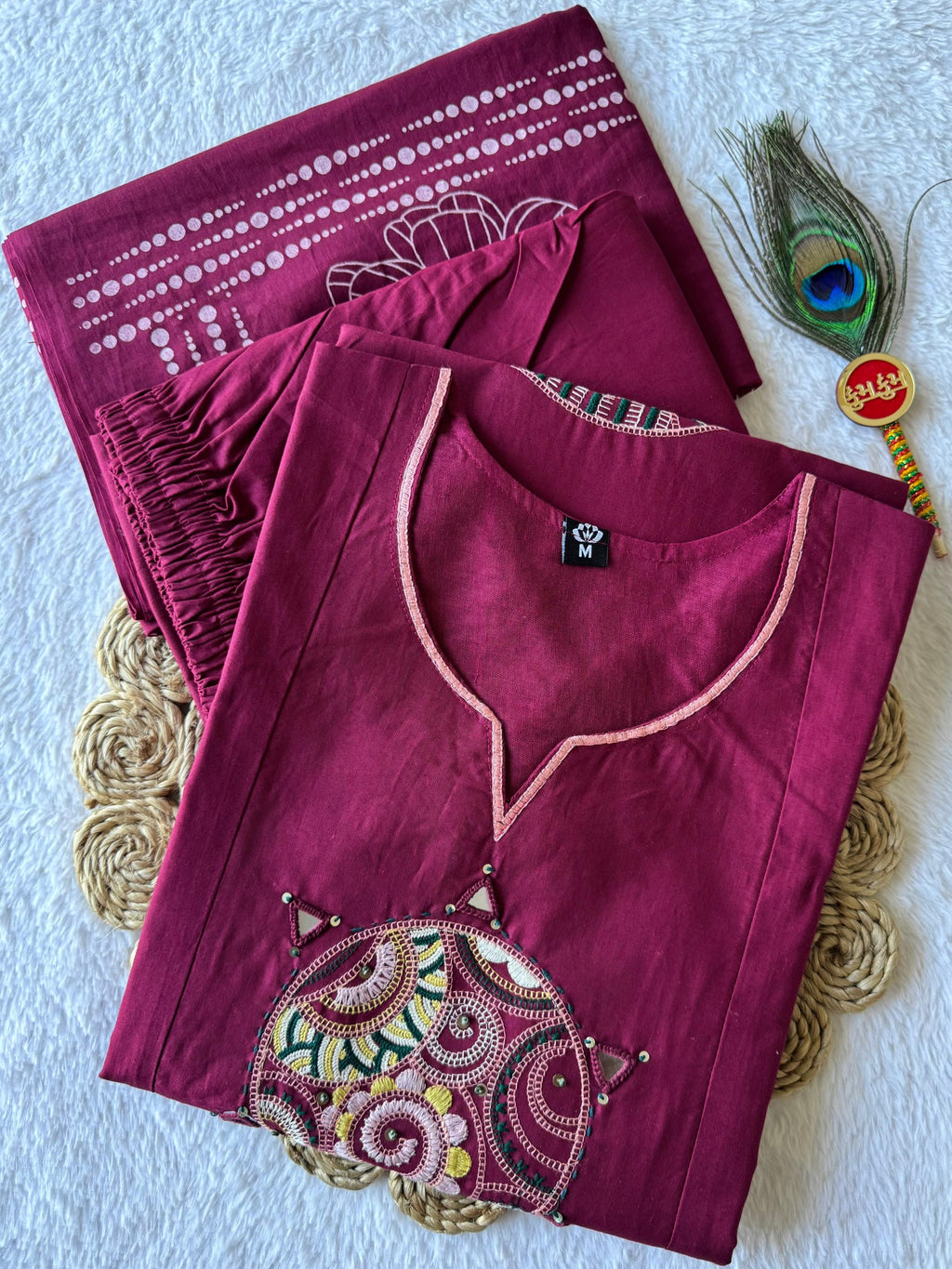 Pure Cotton Hand Work Kurti-Pant With Dupatta