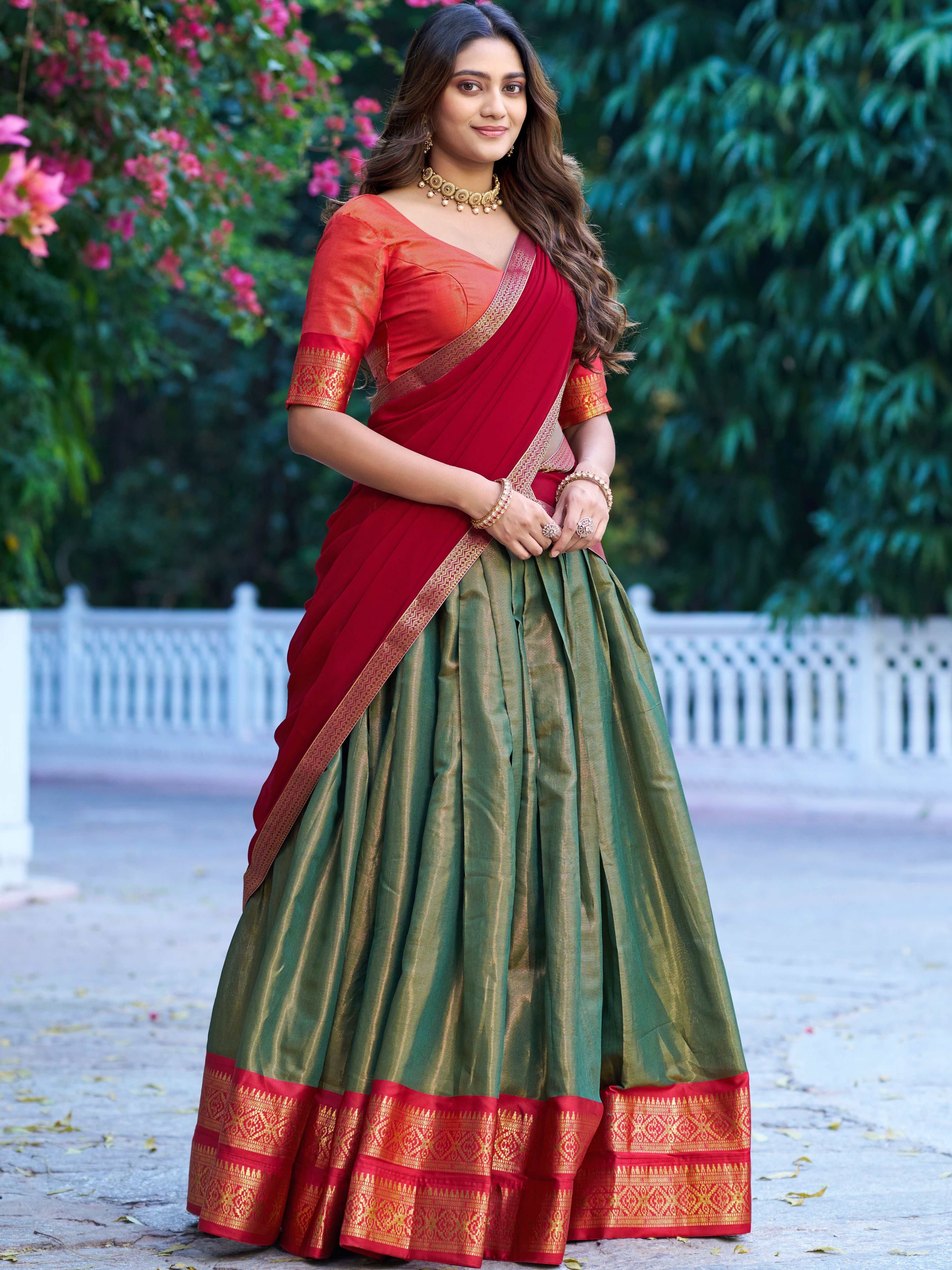Kanchipuram Zari Weaving Lehenga With Georgette Dupatta
