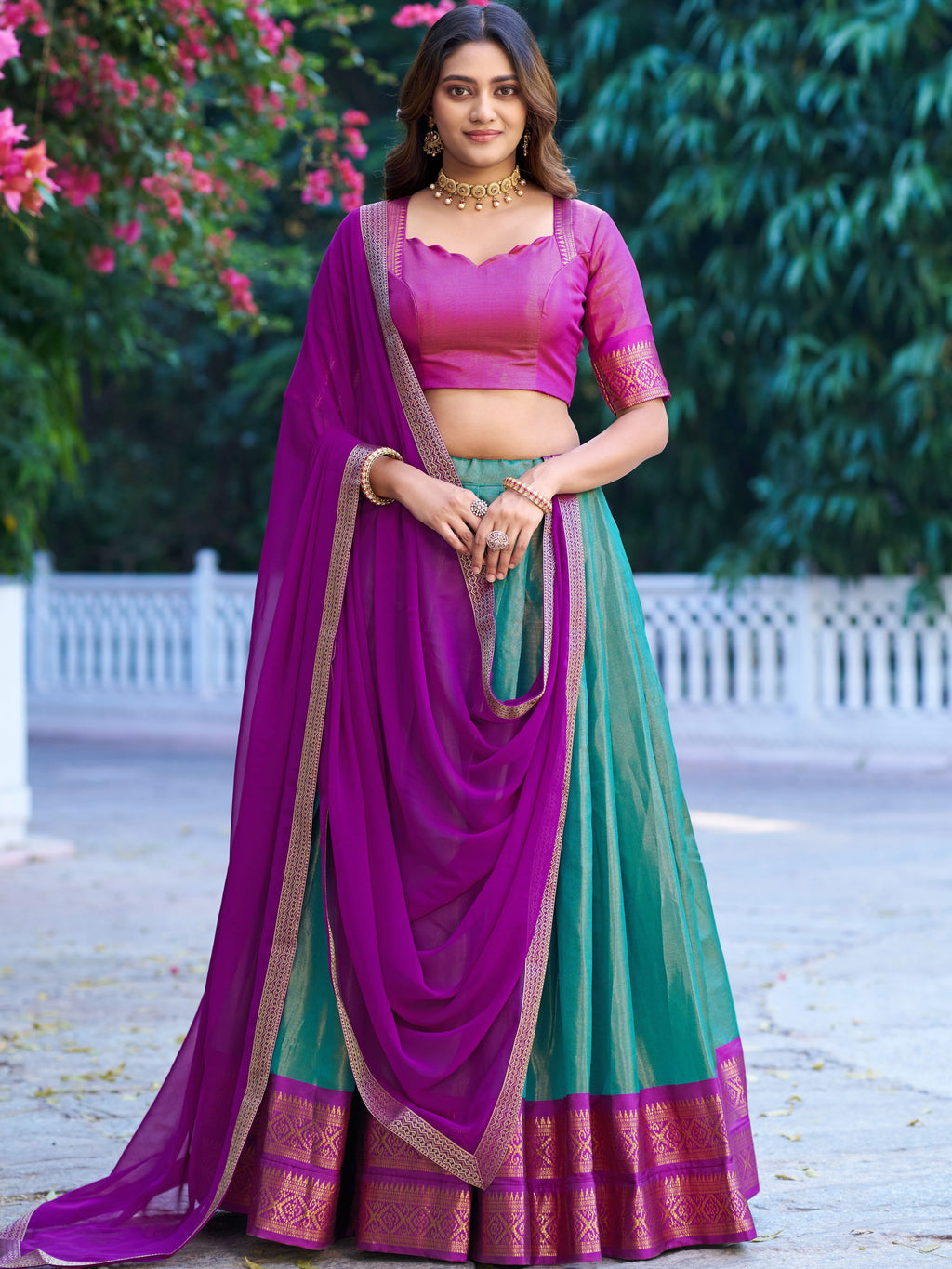 Kanchipuram Zari Weaving Lehenga With Georgette Dupatta
