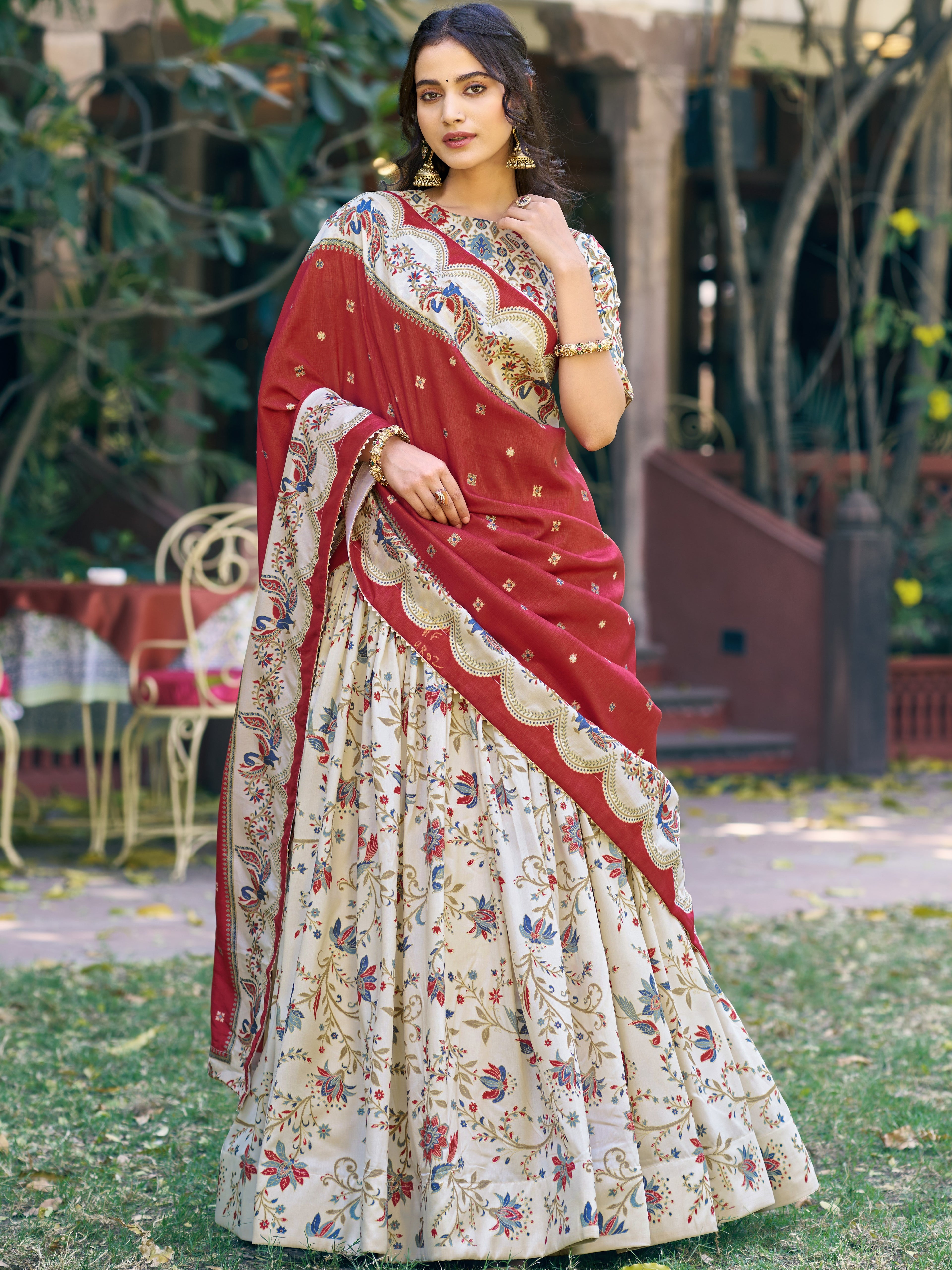 Tussar Silk Foil Printed Lehenga With Dupatta