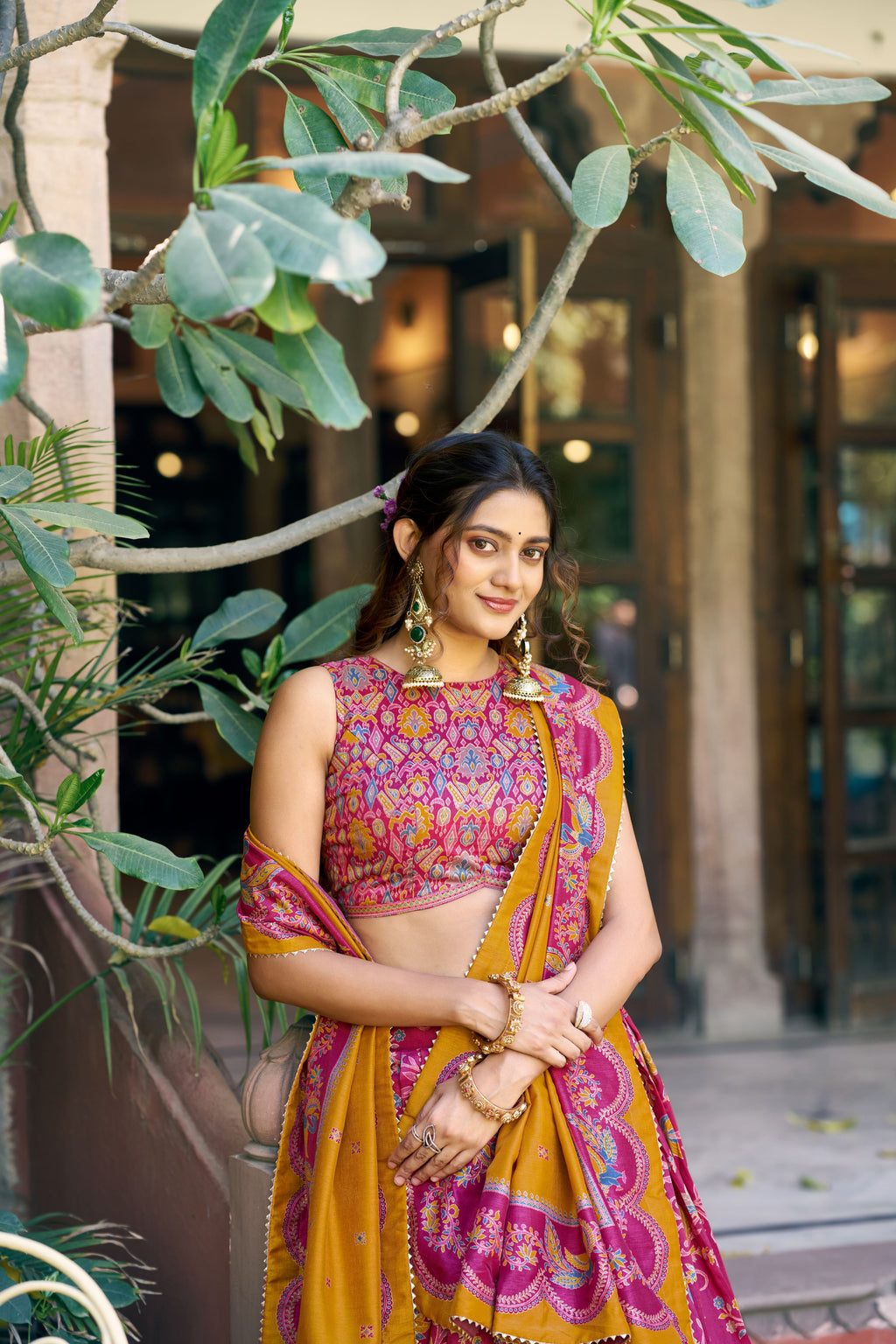 Tussar Silk Foil Printed Lehenga With Dupatta