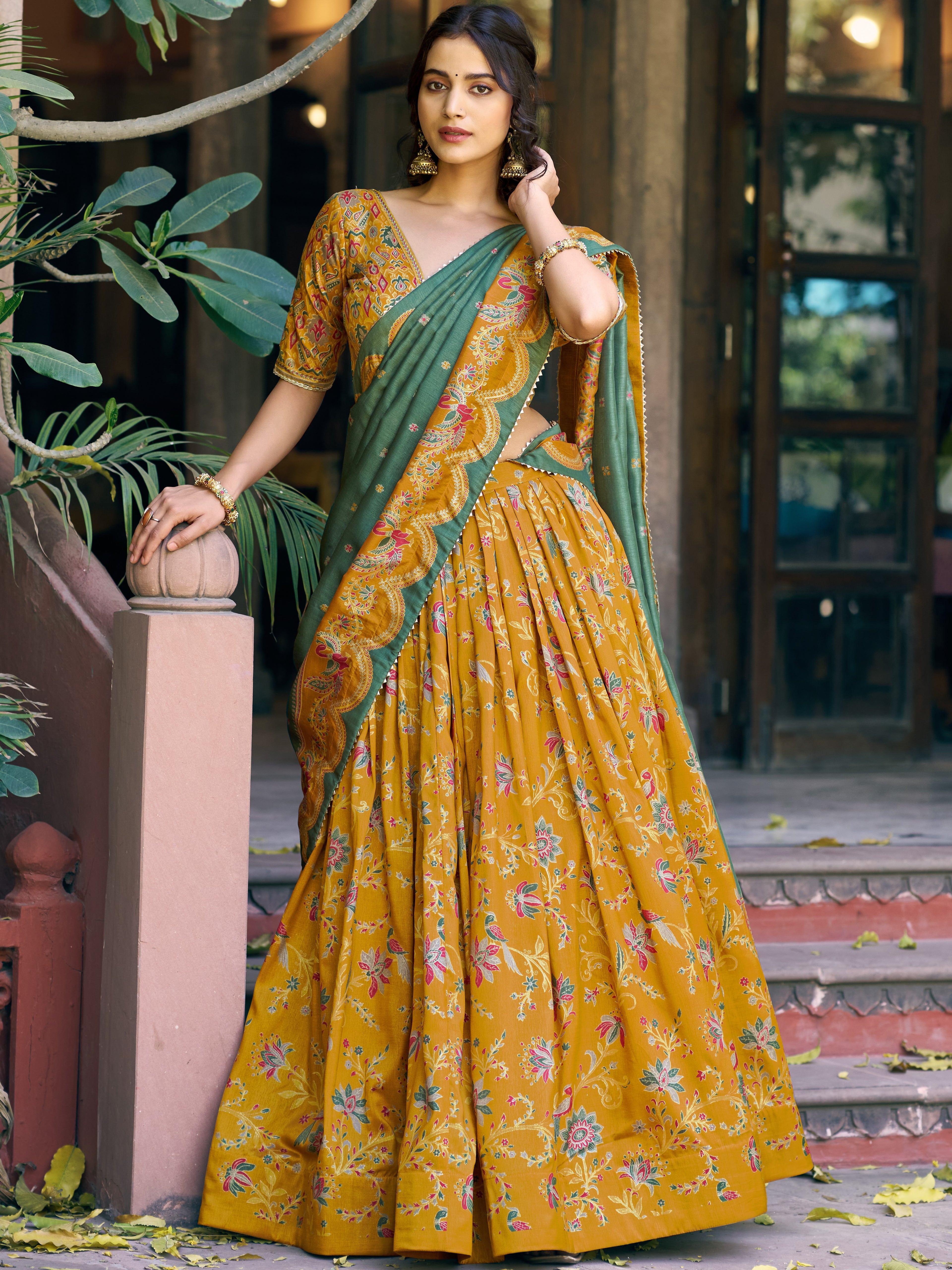 Tussar Silk Foil Printed Lehenga With Dupatta