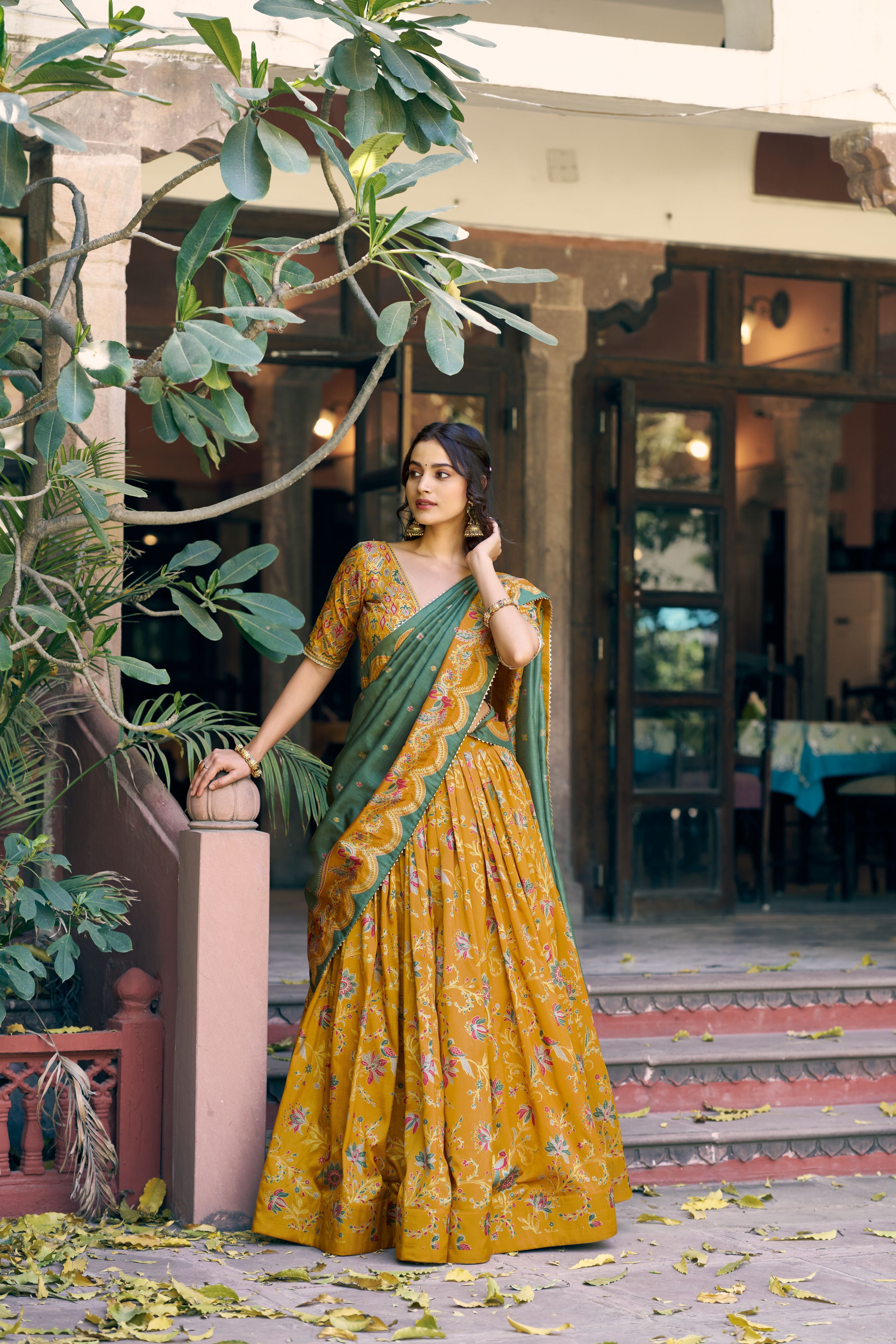 Tussar Silk Foil Printed Lehenga With Dupatta